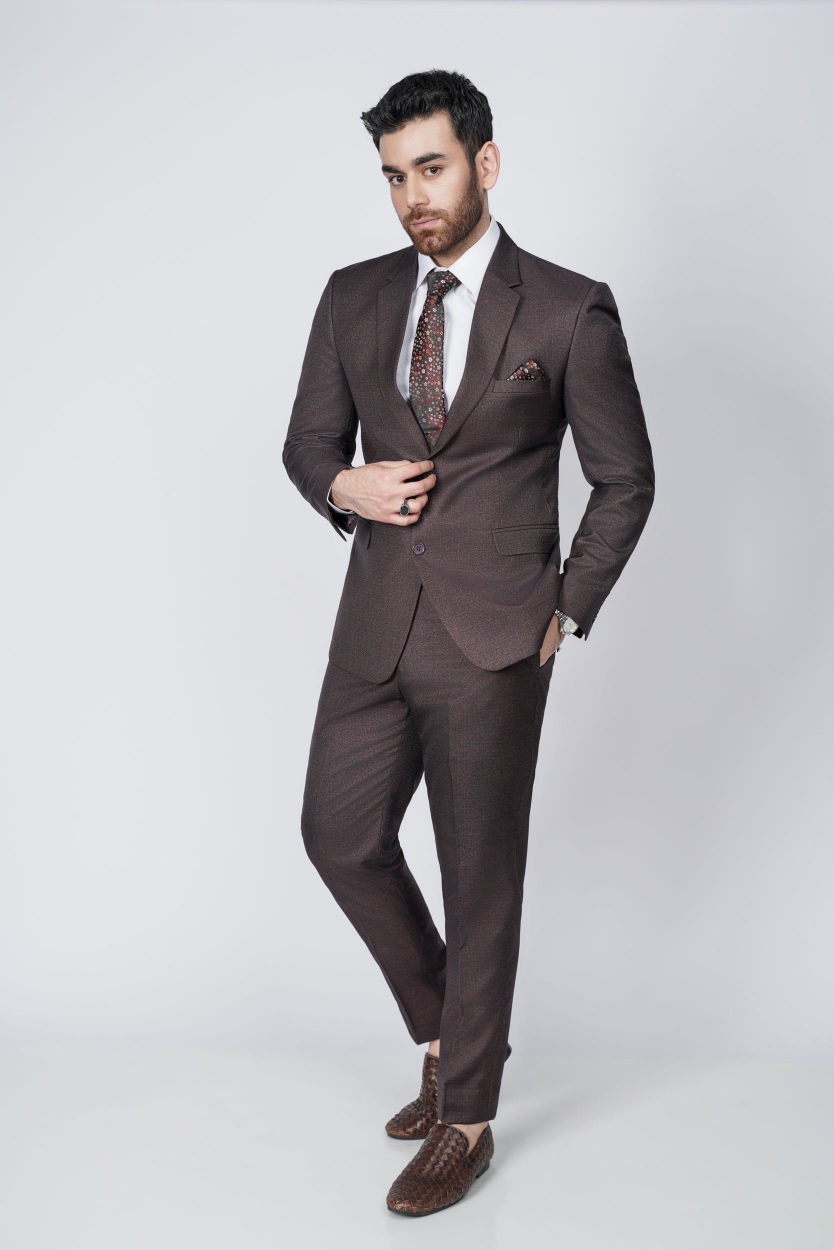 Charcoal brown two piece suit