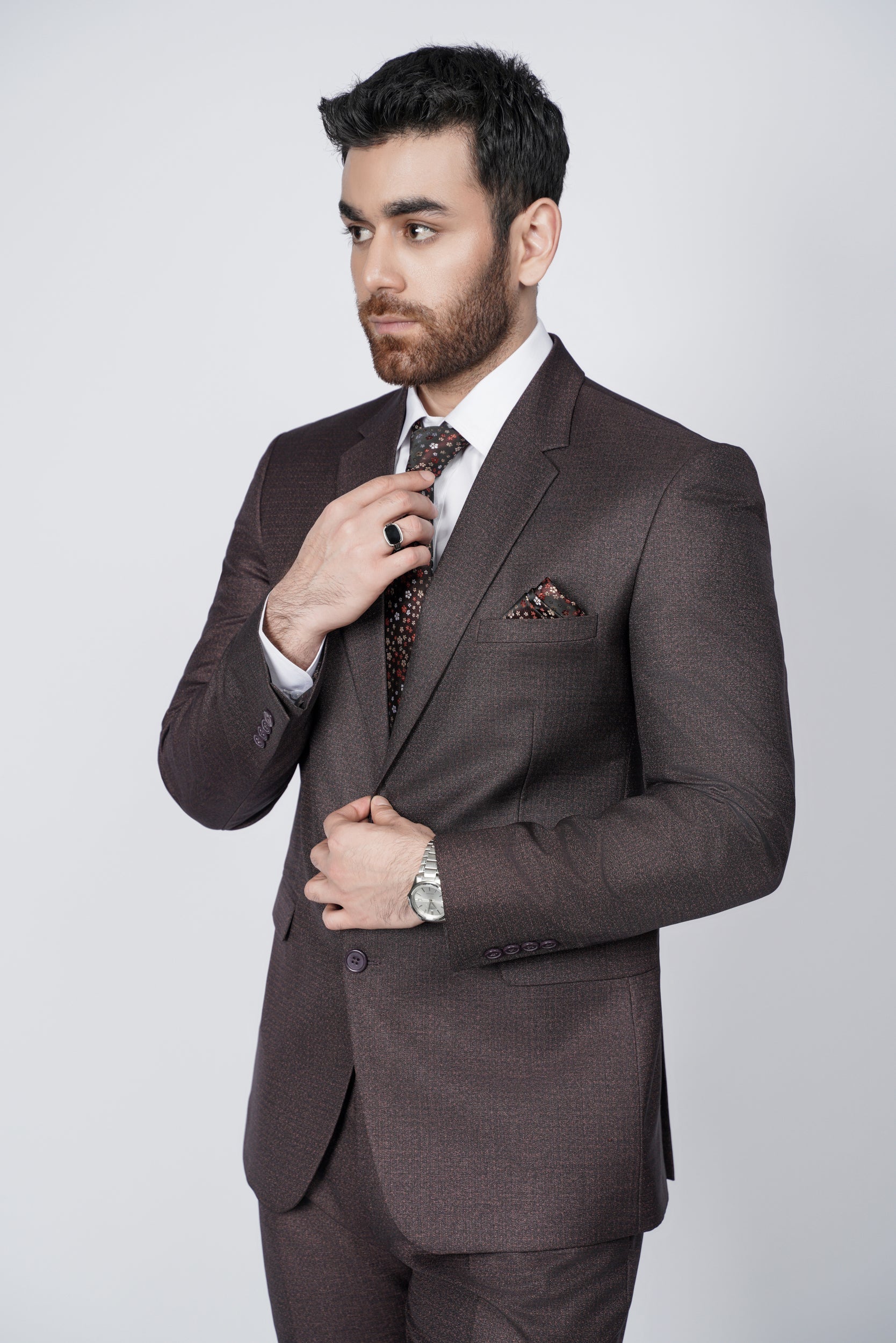 Charcoal brown two piece suit