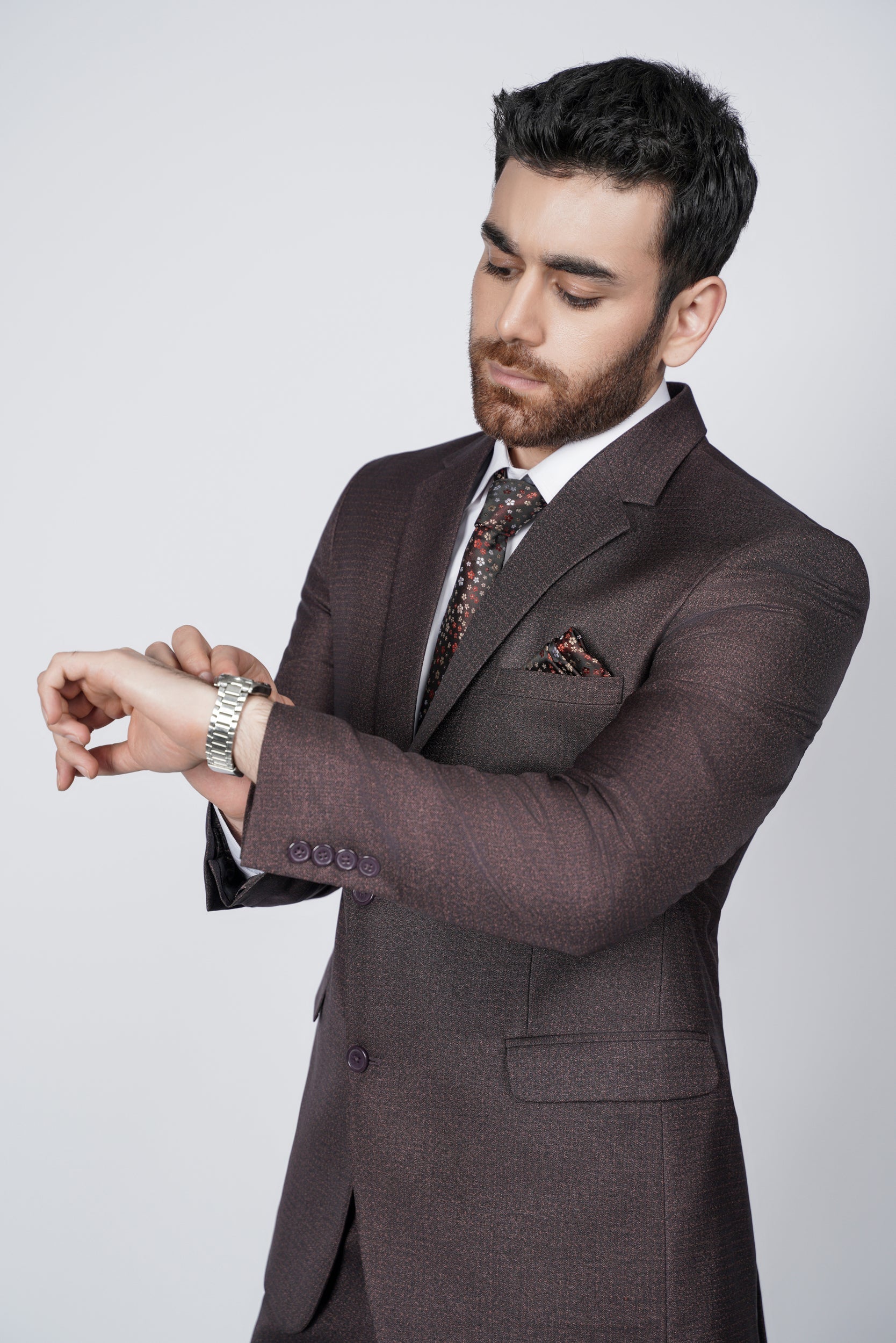 Charcoal brown two piece suit