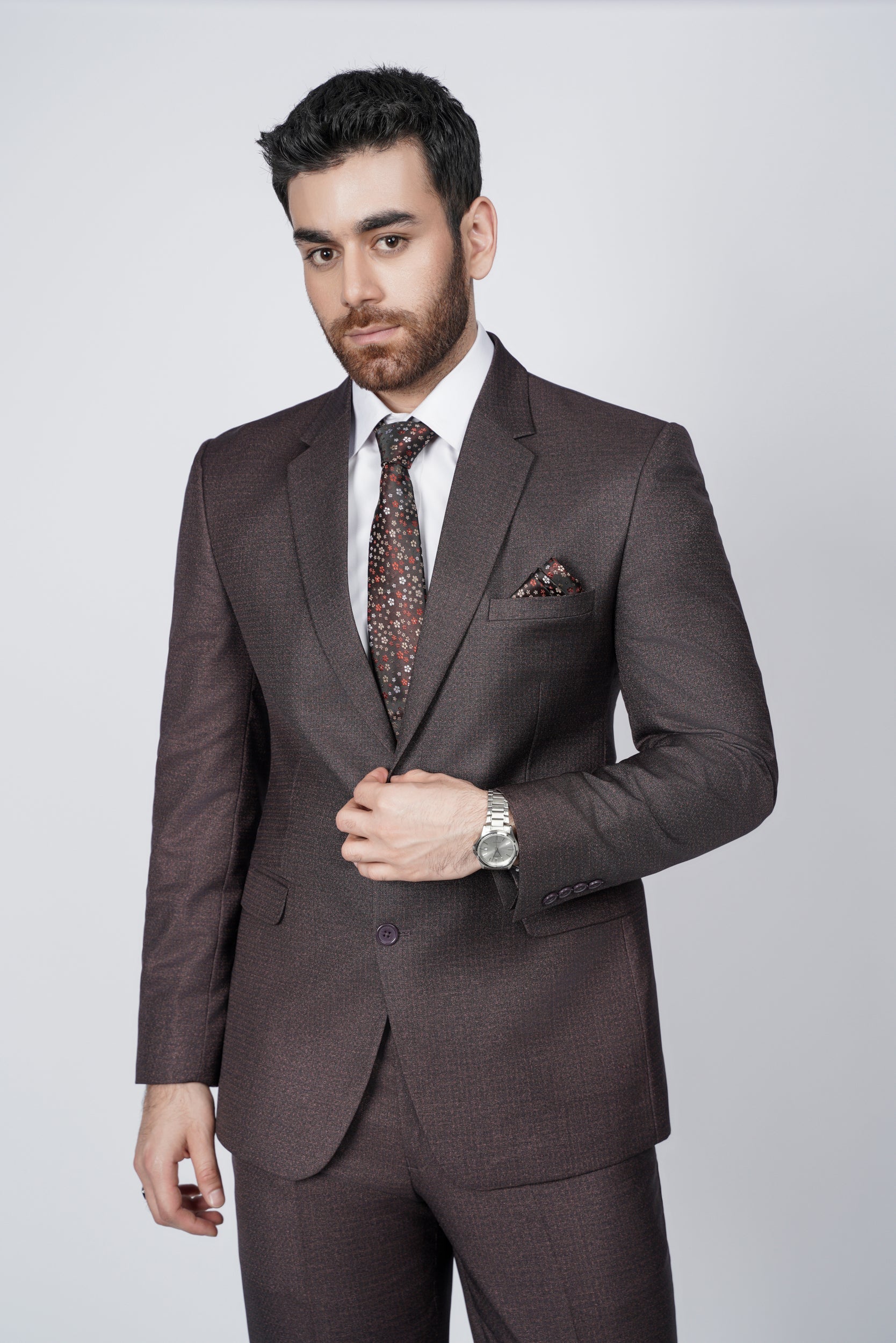 Charcoal brown two piece suit