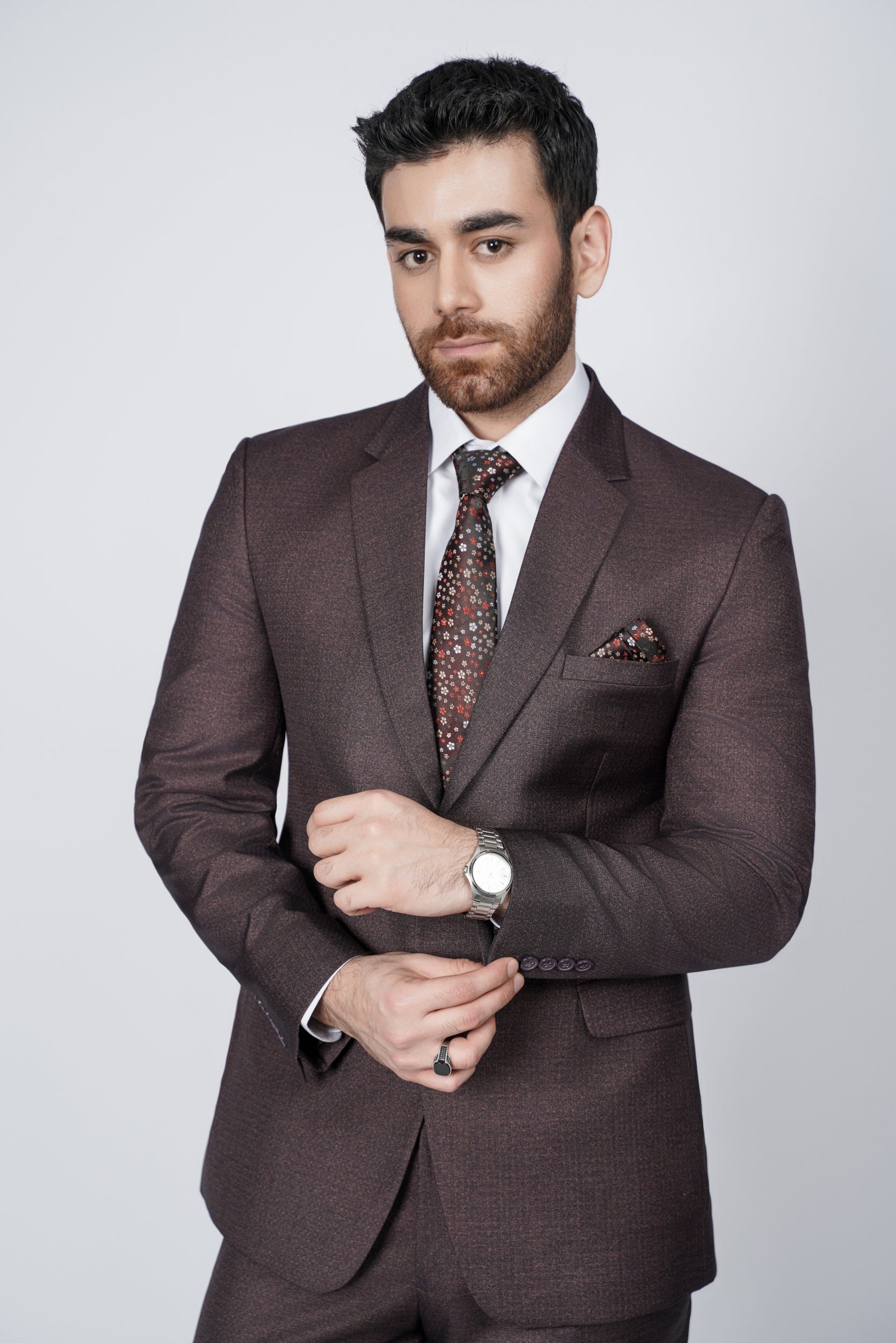 Charcoal brown two piece suit