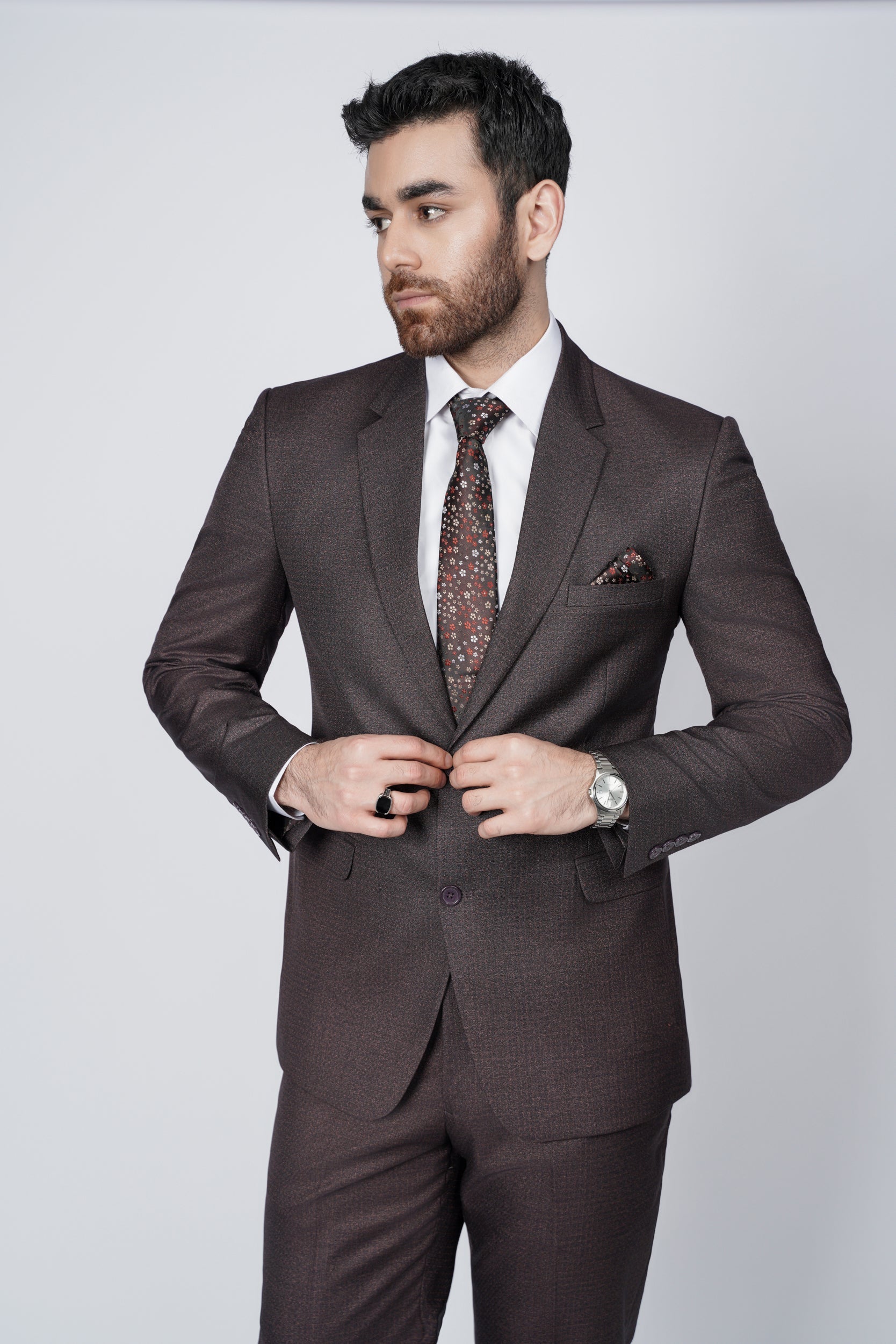 Charcoal brown two piece suit