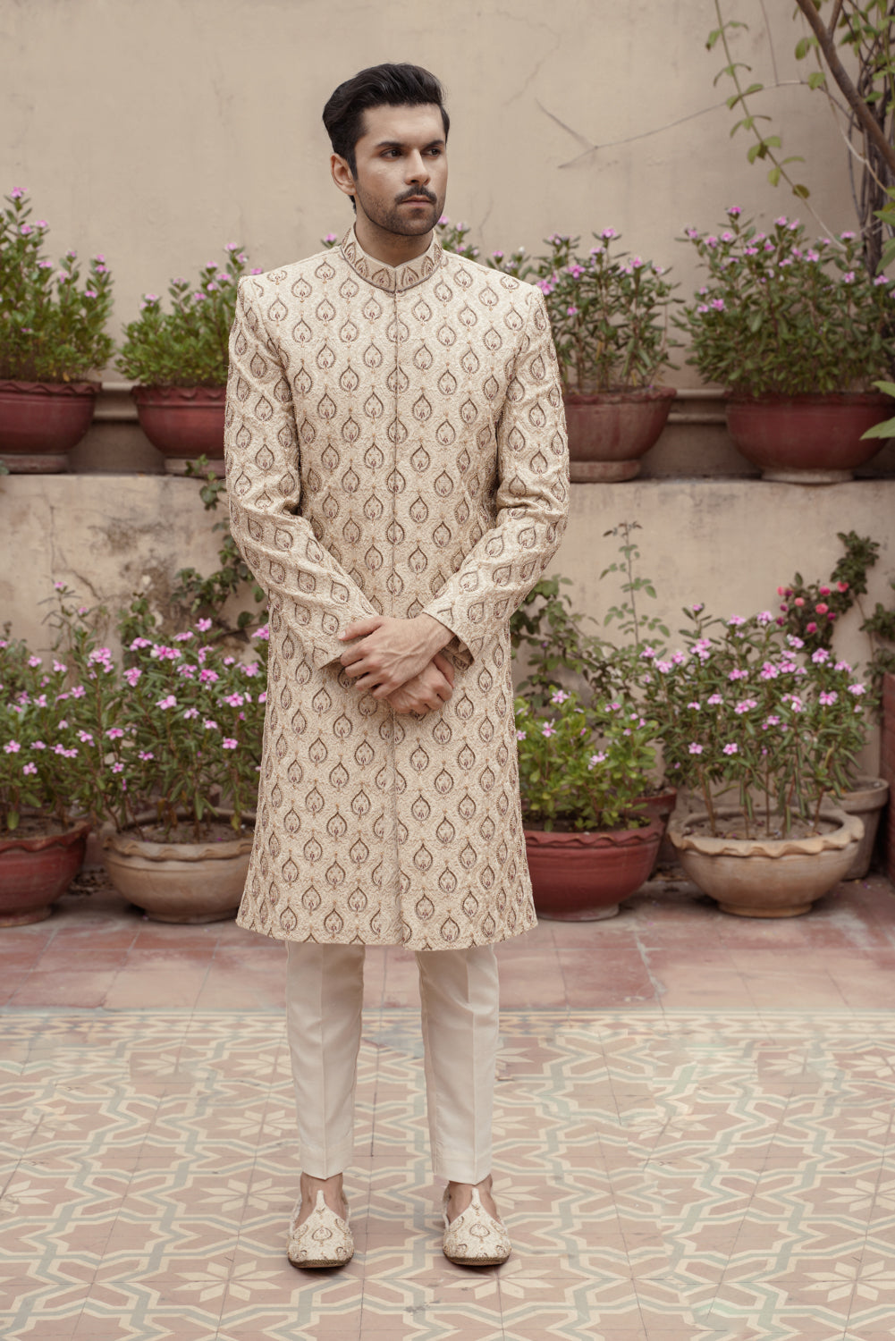 Ivory Embriodered  Sherwani