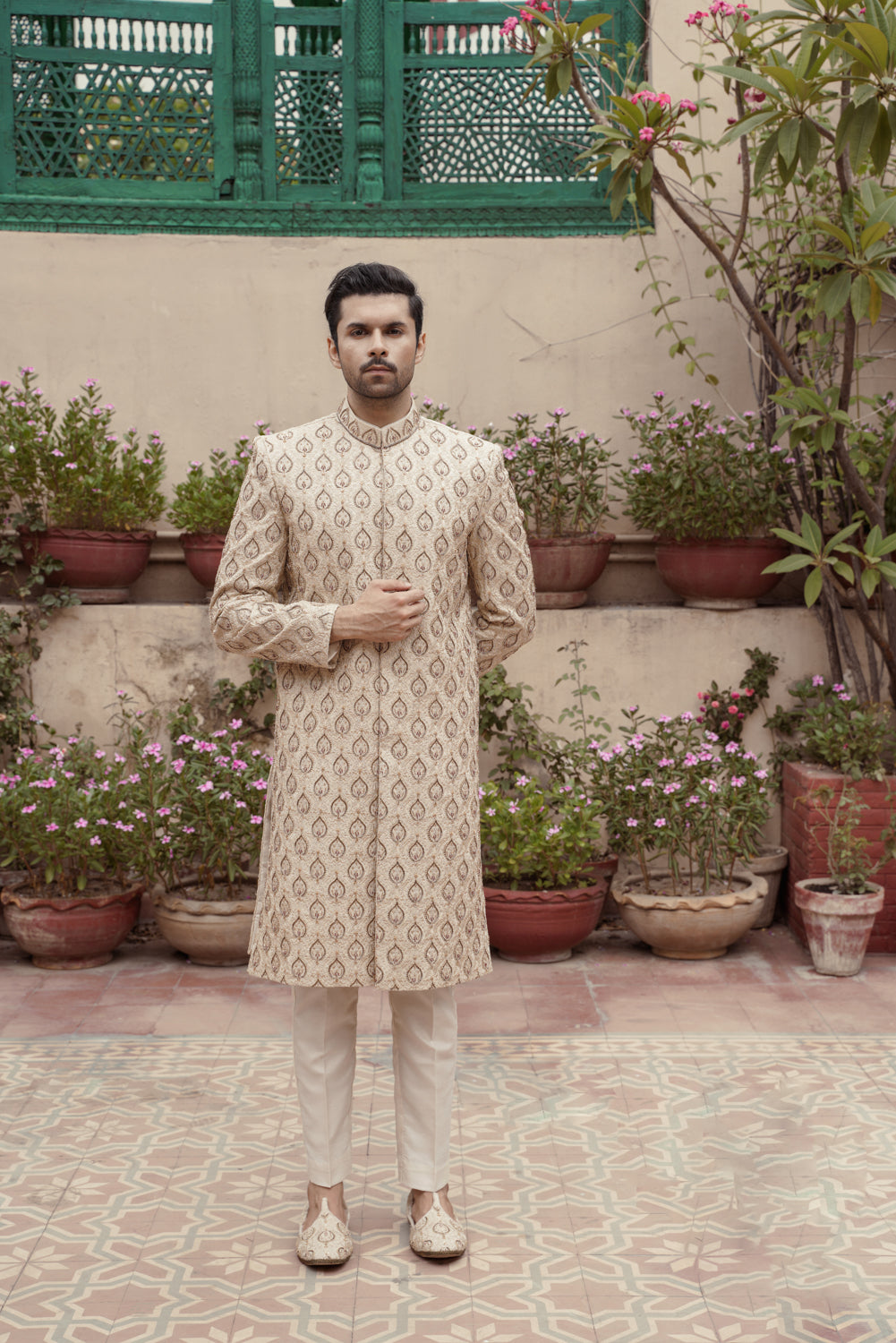 Ivory Embriodered  Sherwani