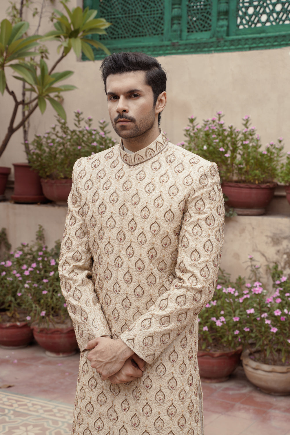 Ivory Embriodered  Sherwani