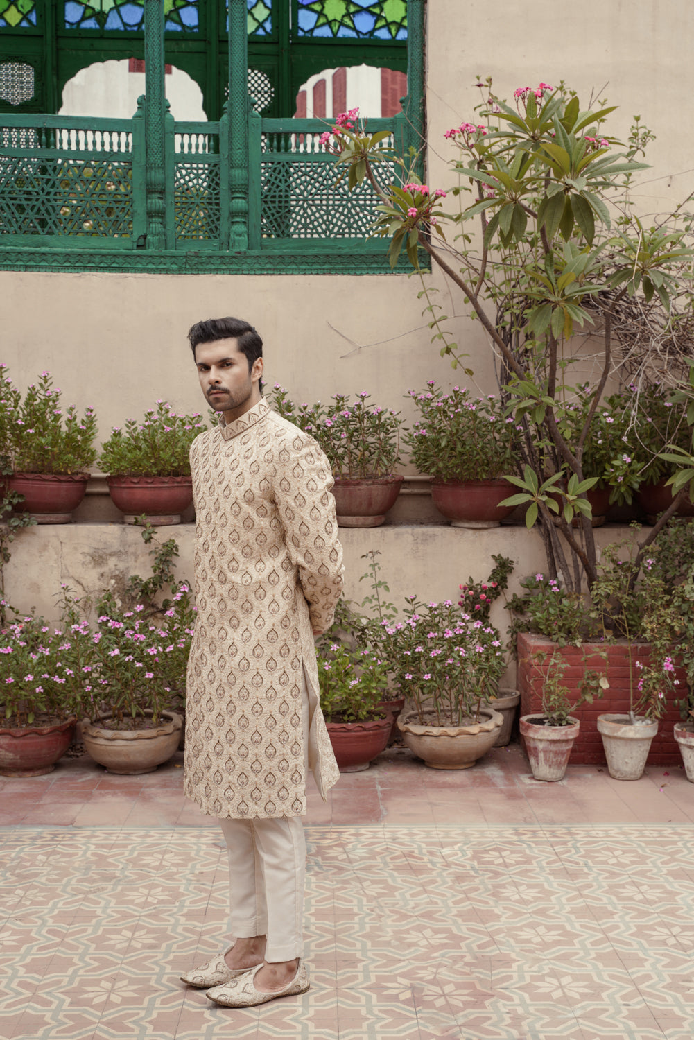 Ivory Embriodered  Sherwani