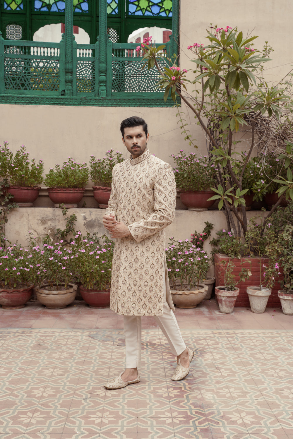 Ivory Embriodered  Sherwani