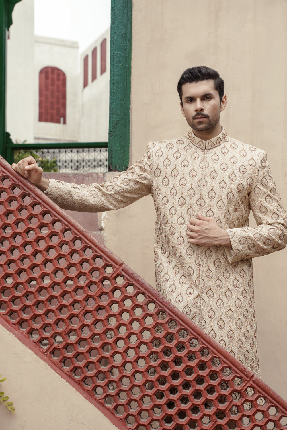 Ivory Embriodered  Sherwani