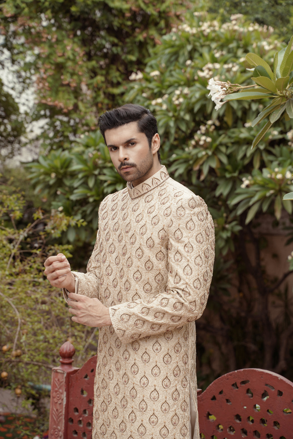 Ivory Embriodered  Sherwani