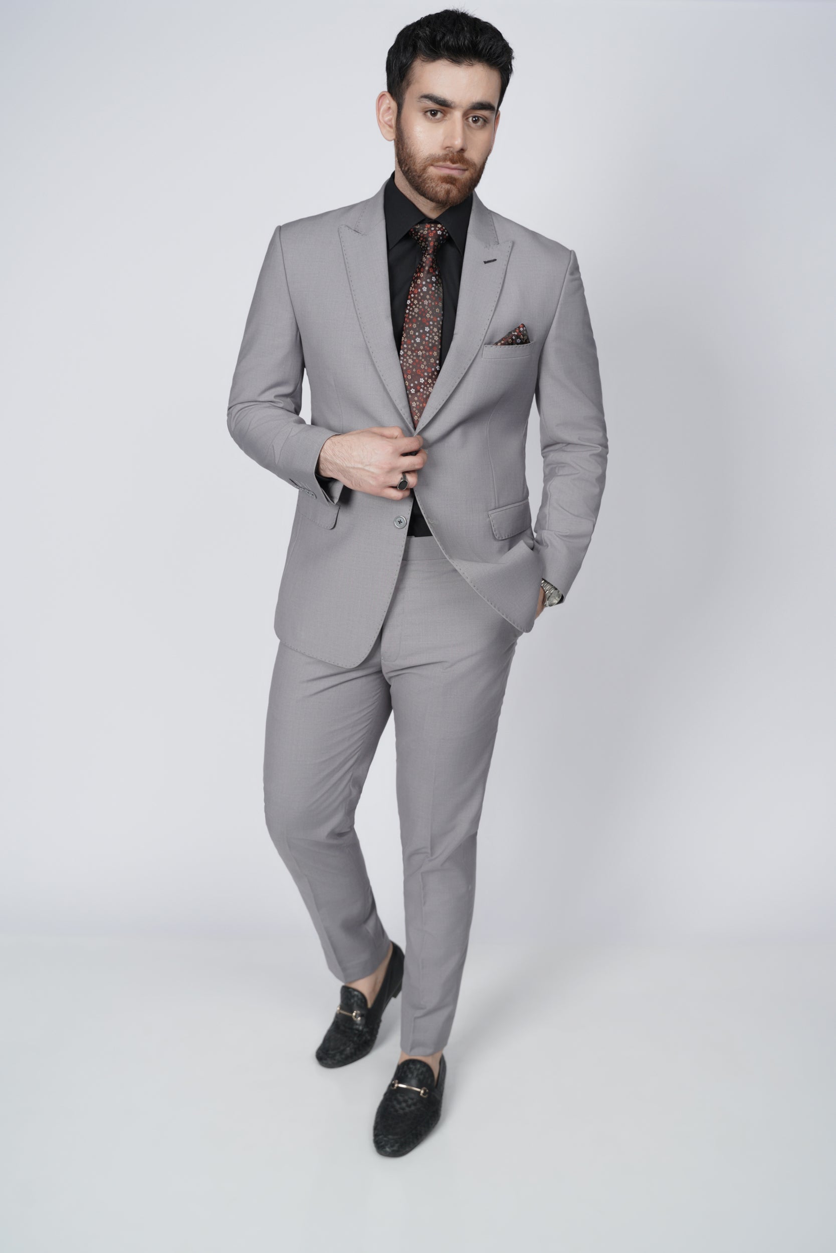 Solid gray two piece suit