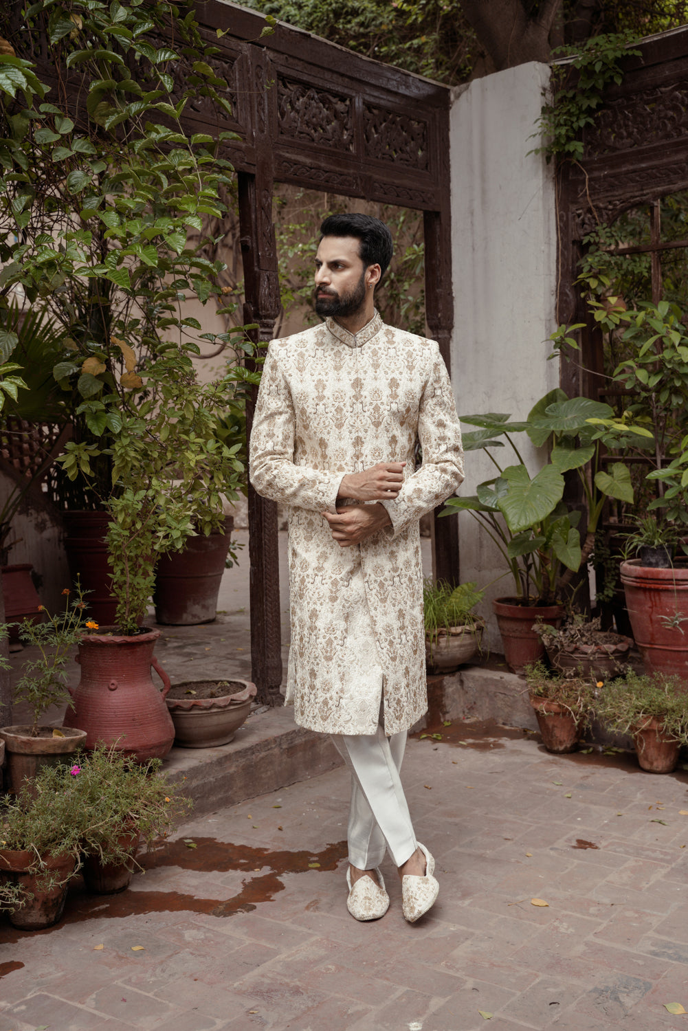 Ivory hand embellished Sherwani