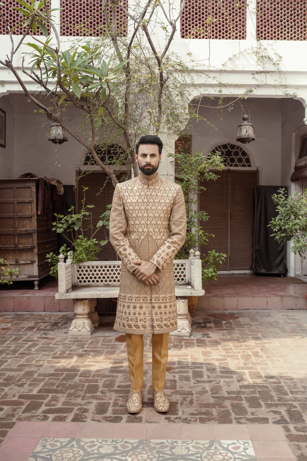 Beige Embriodered Sherwani