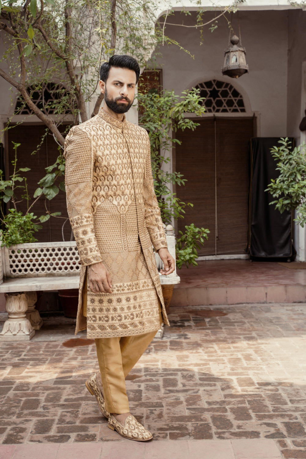 Beige Embriodered Sherwani