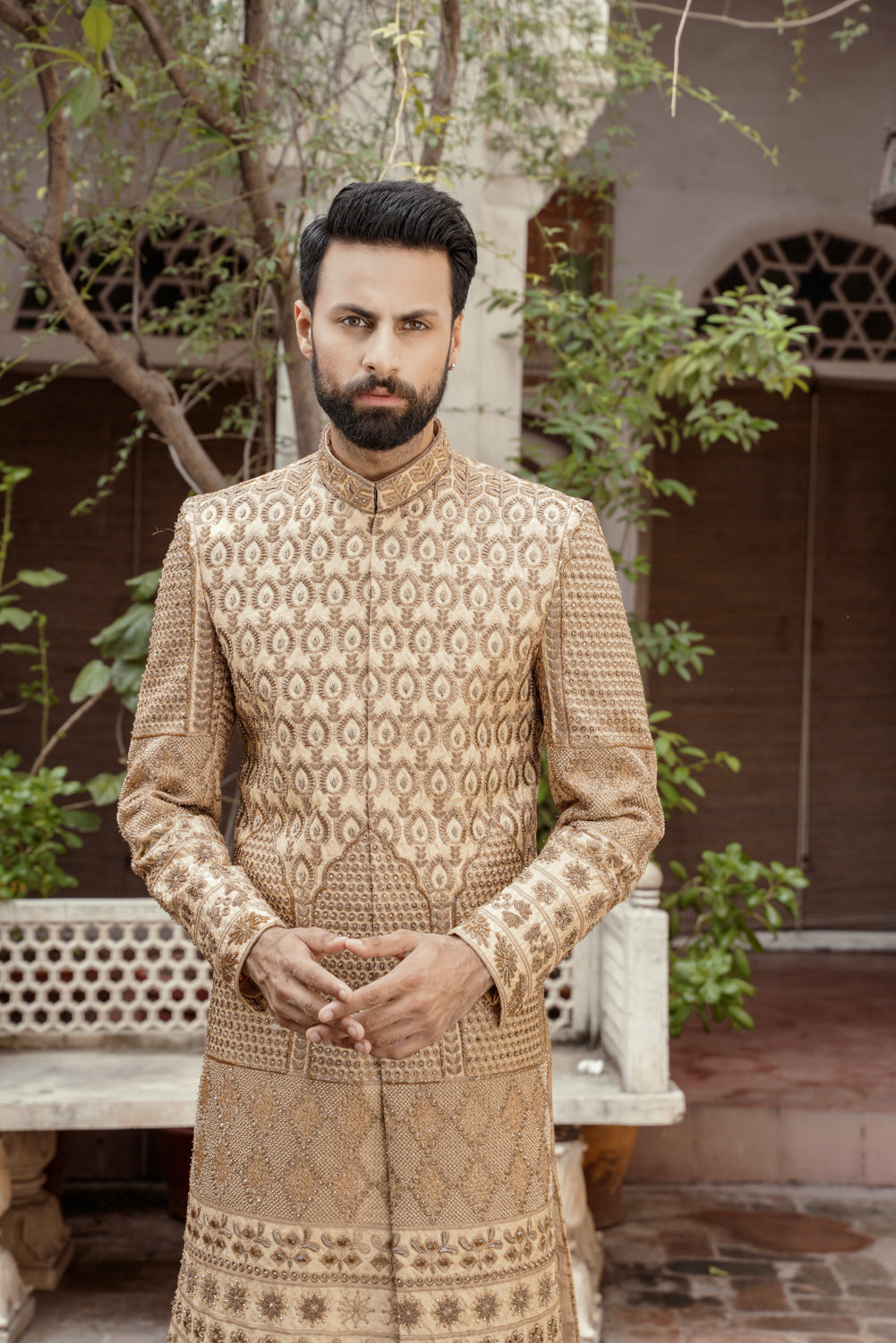 Beige Embriodered Sherwani