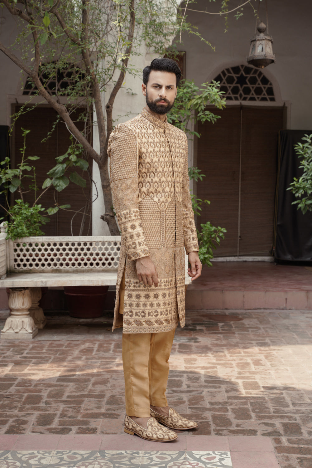 Beige Embriodered Sherwani