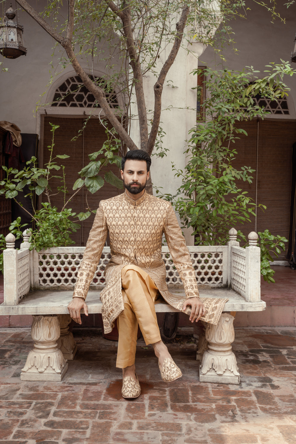 Beige Embriodered Sherwani