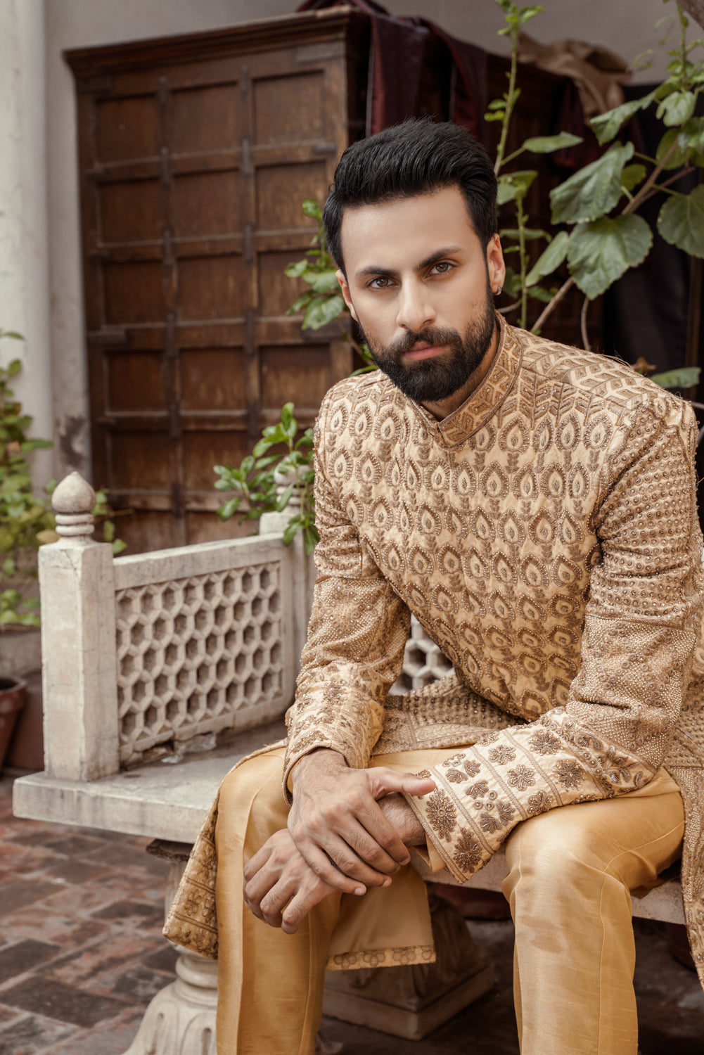 Beige Embriodered Sherwani