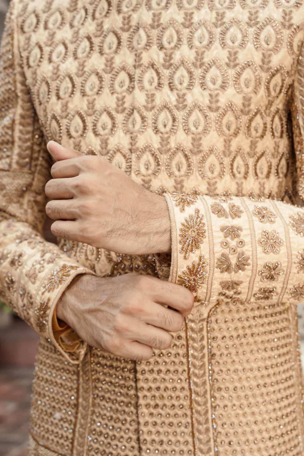 Beige Embriodered Sherwani