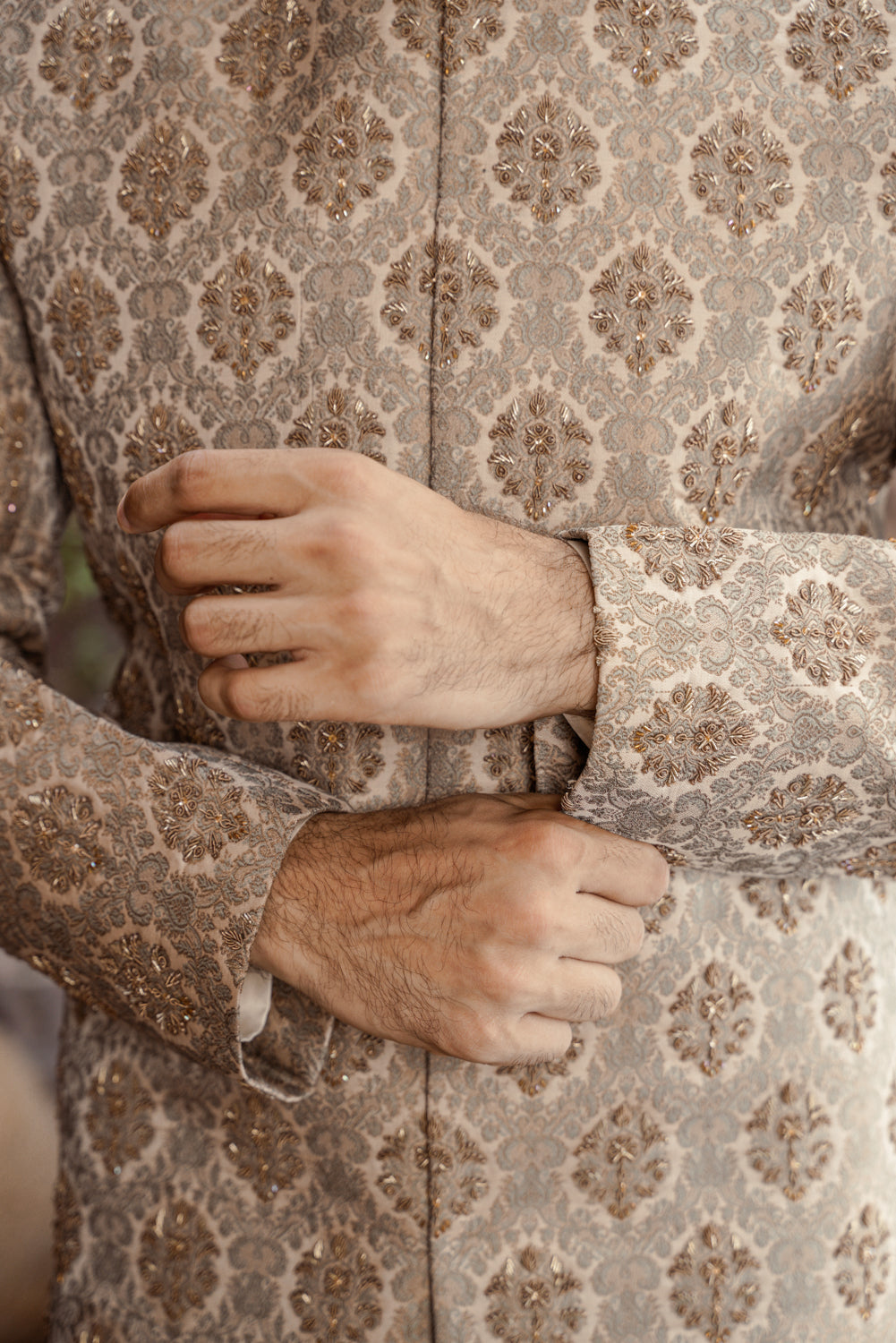 Gray brown hand embellished Sherwani