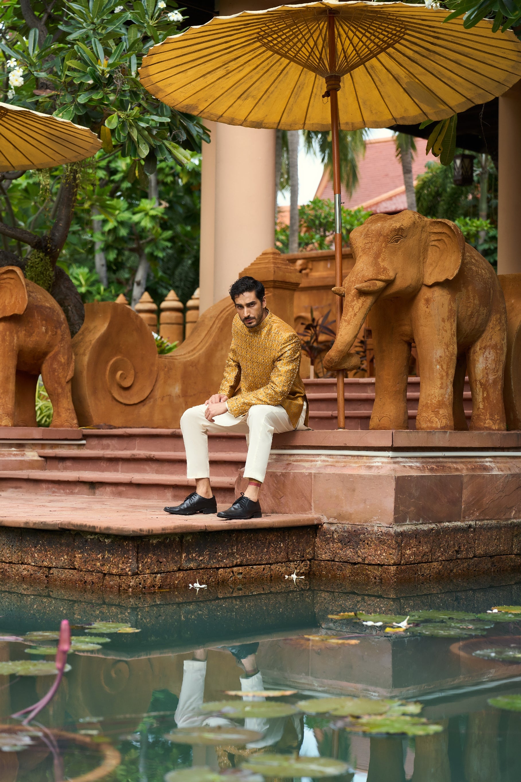 Bronze Mirage Sherwani & Clutch Ensemble Prince Coat Set