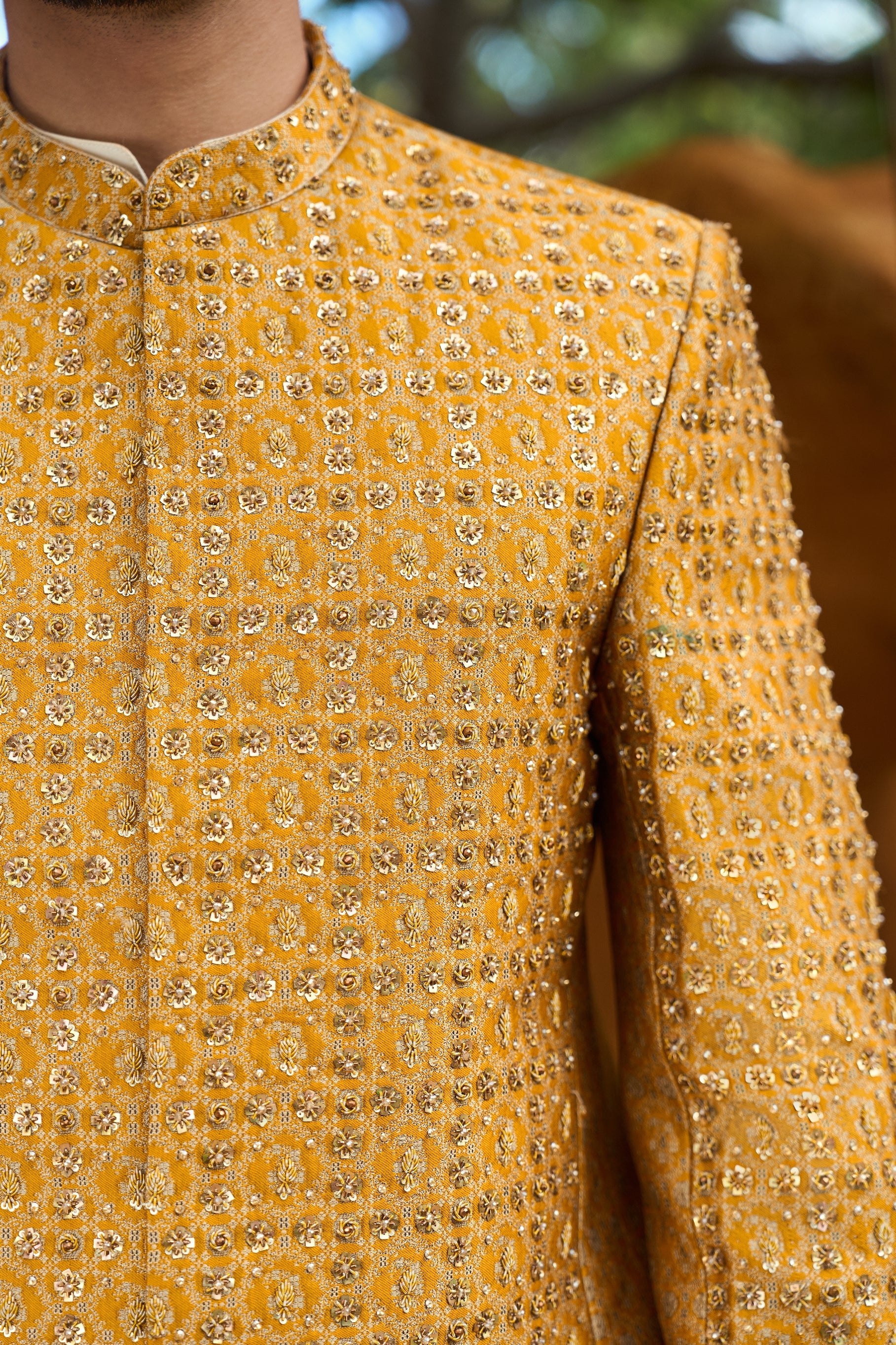 Bronze Mirage Sherwani & Clutch Ensemble Prince Coat Set