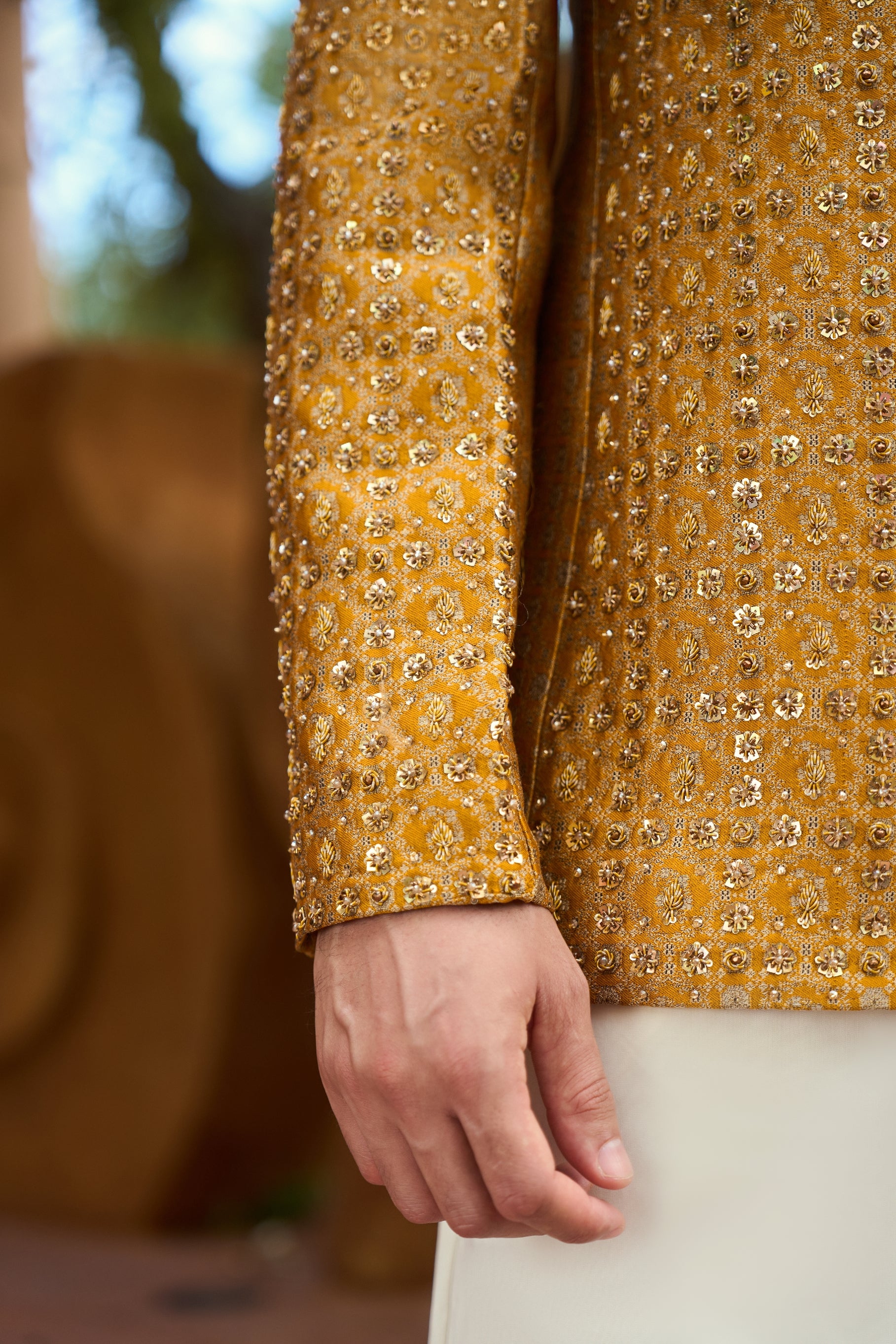 Bronze Mirage Sherwani & Clutch Ensemble Prince Coat Set