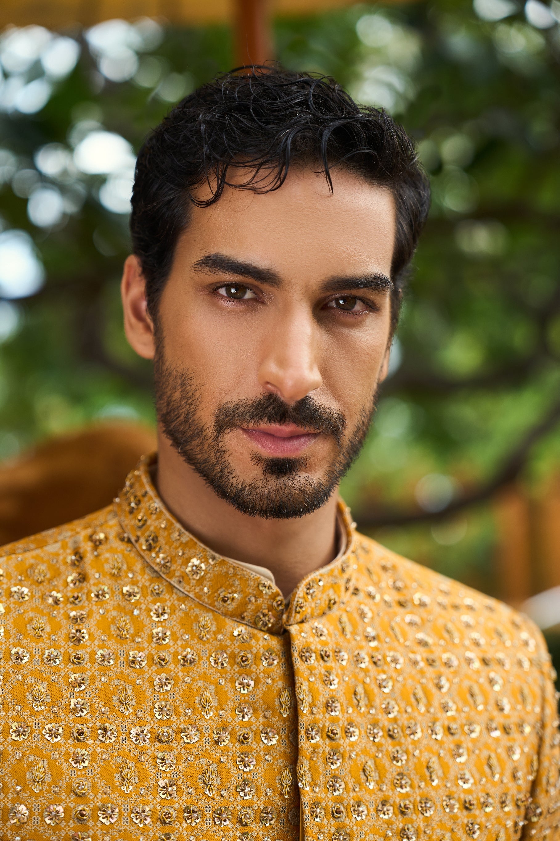 Bronze Mirage Sherwani & Clutch Ensemble Prince Coat Set