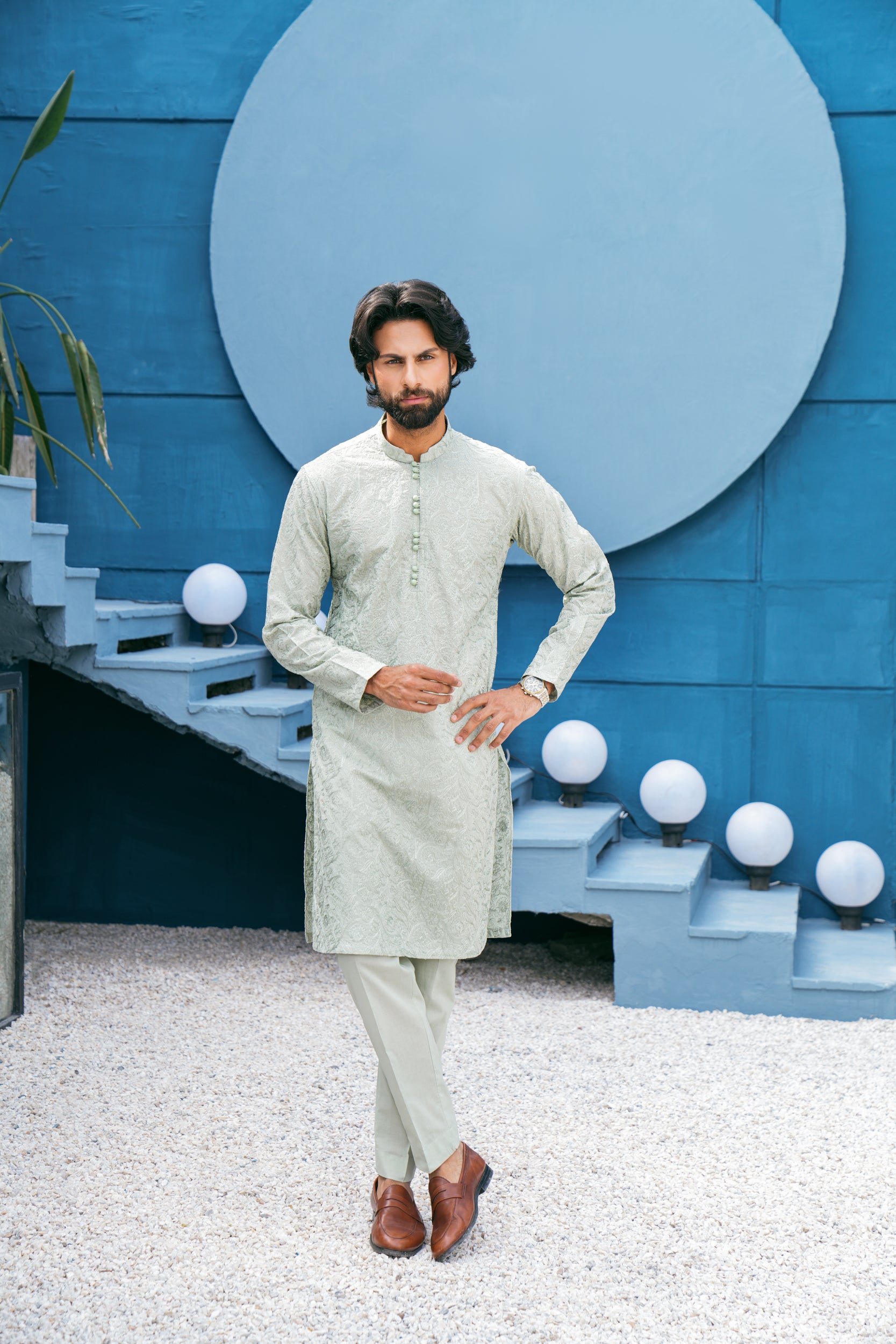 Slate-Grey Mijwan Kurta Set