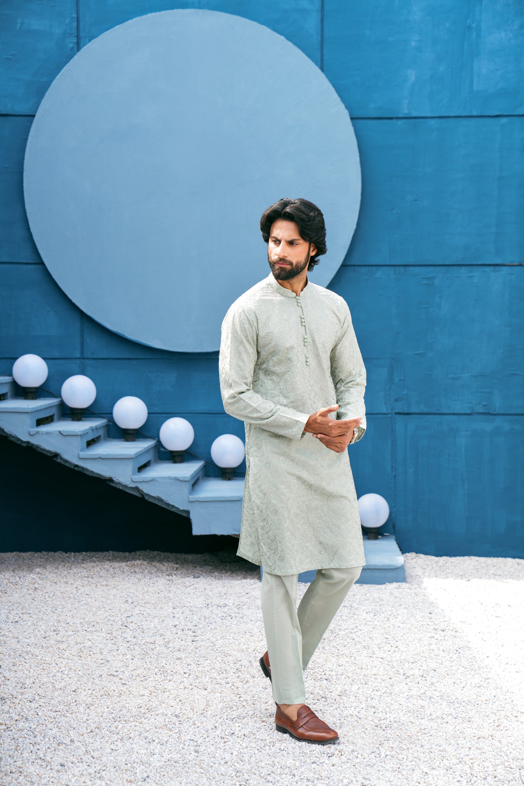 Slate-Grey Mijwan Kurta Set