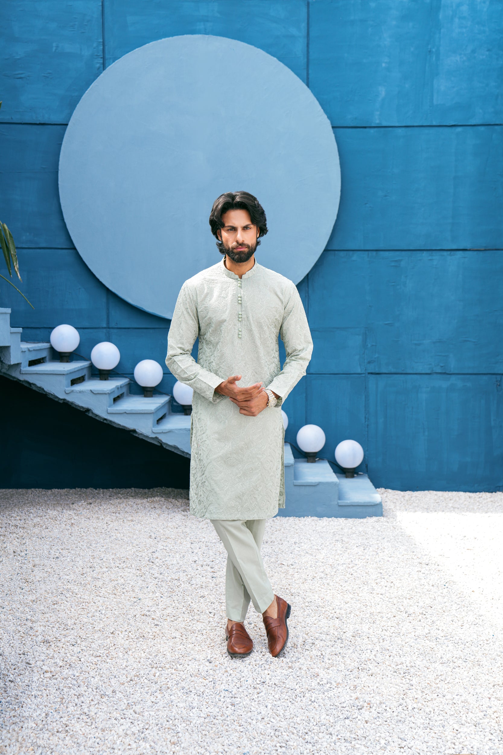 Slate-Grey Mijwan Kurta Set