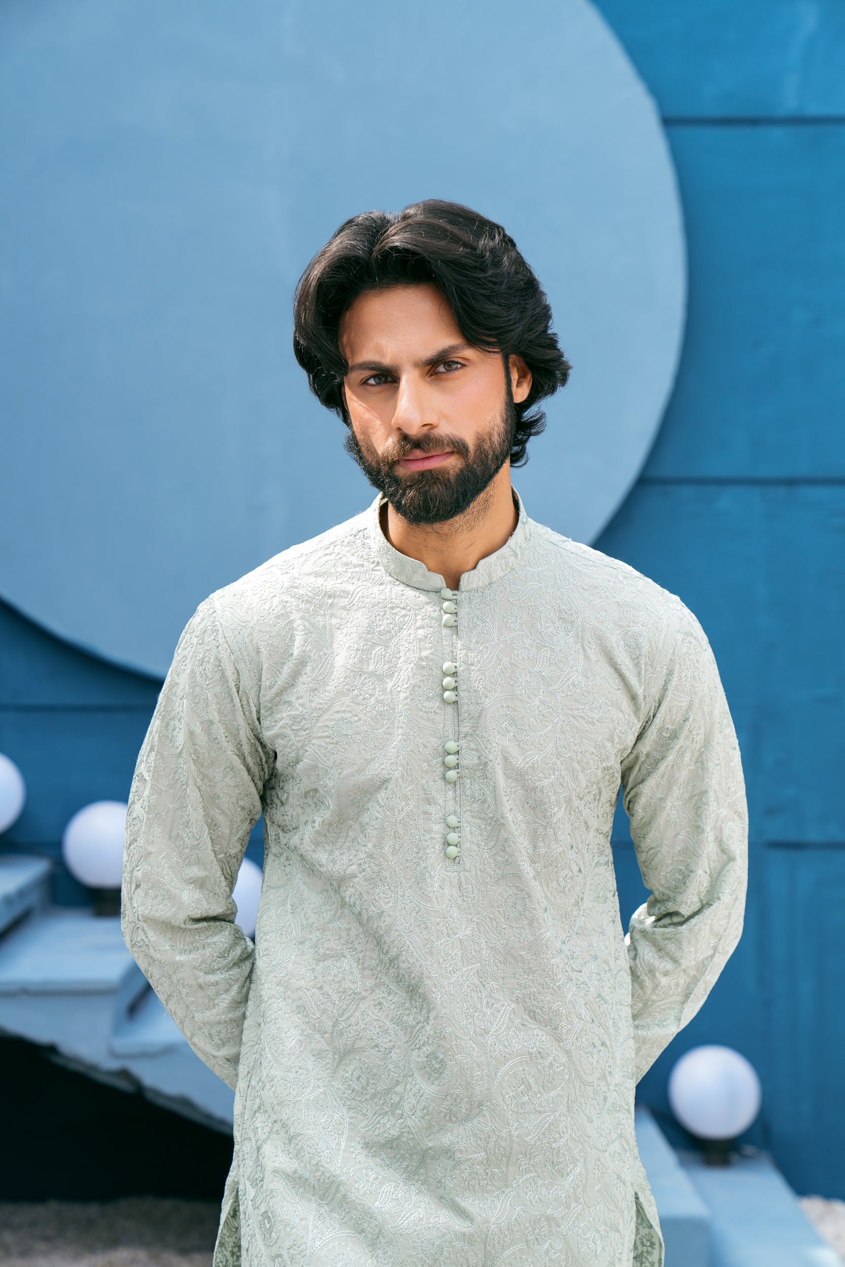 Slate-Grey Mijwan Kurta Set