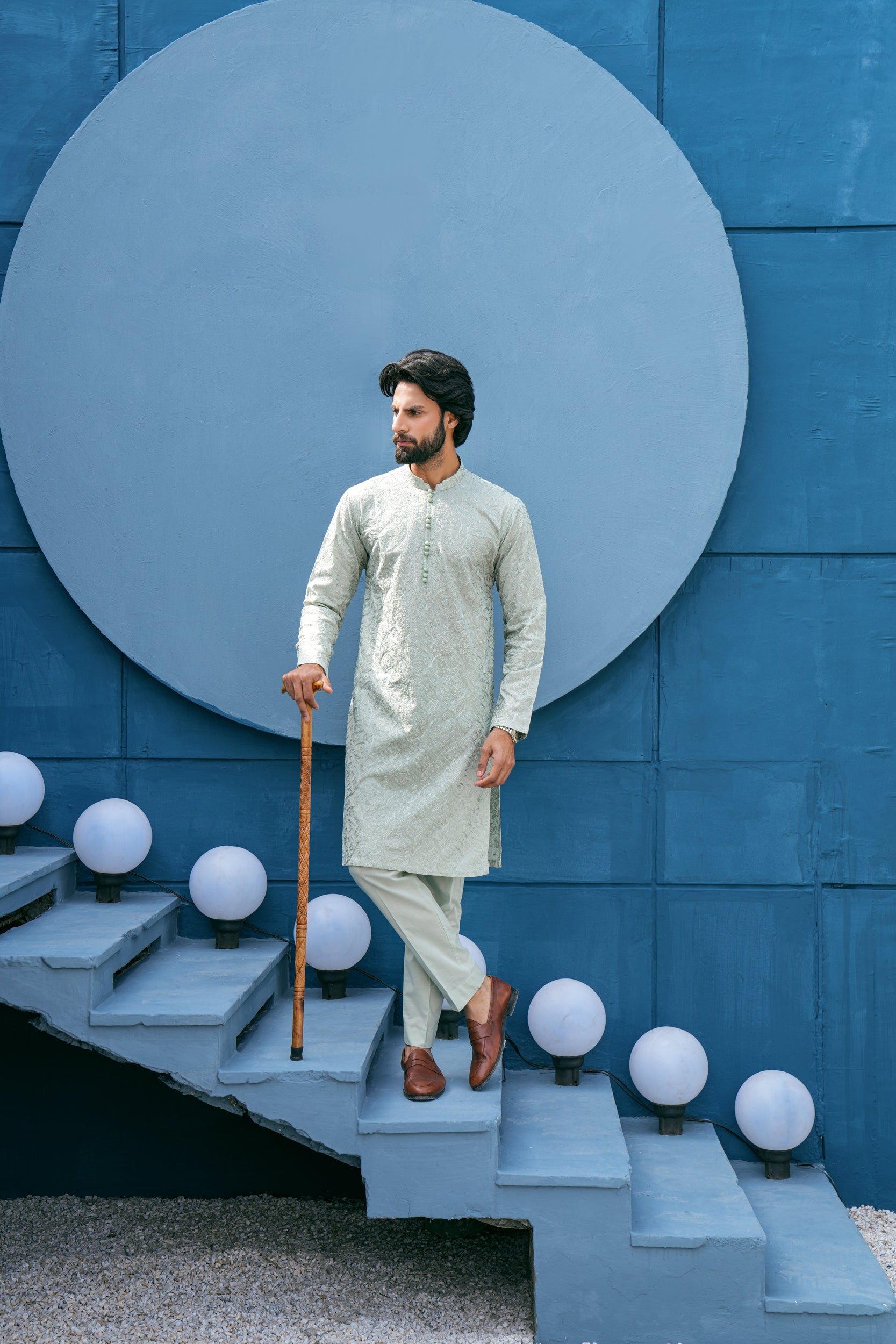 Slate-Grey Mijwan Kurta Set