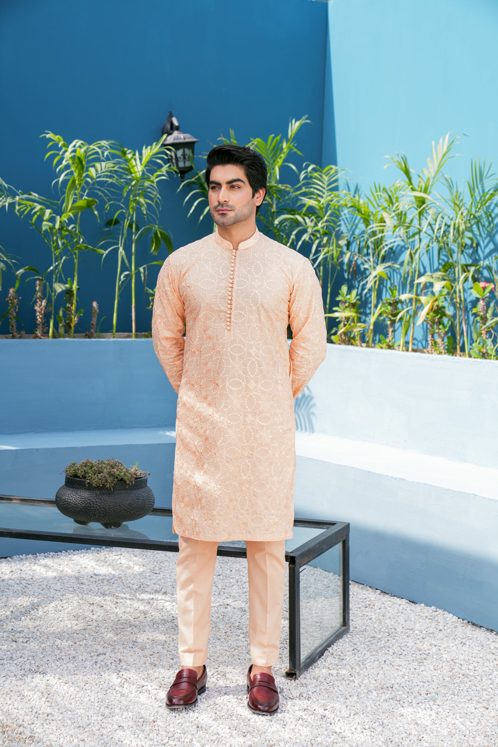 Peach Thread Work Kurta Set