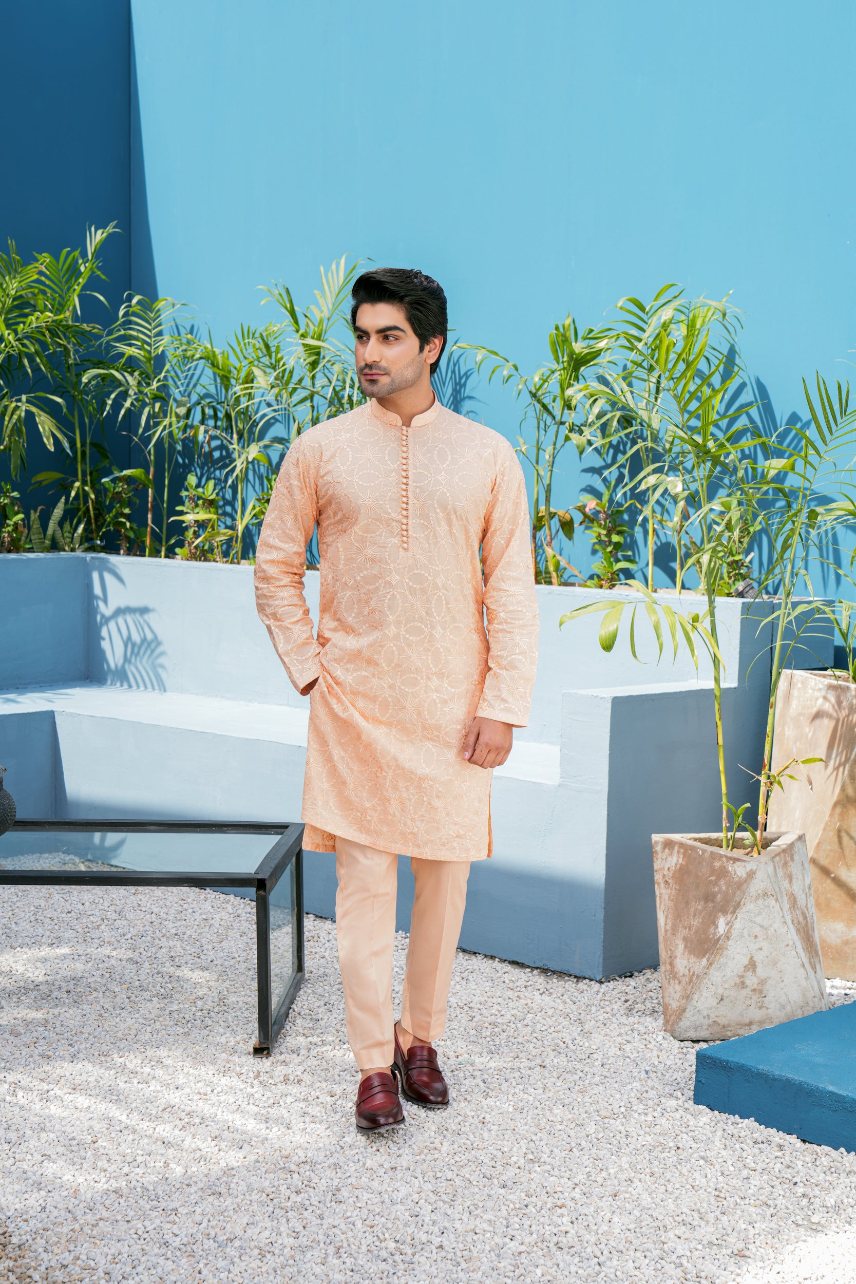 Peach Thread Work Kurta Set