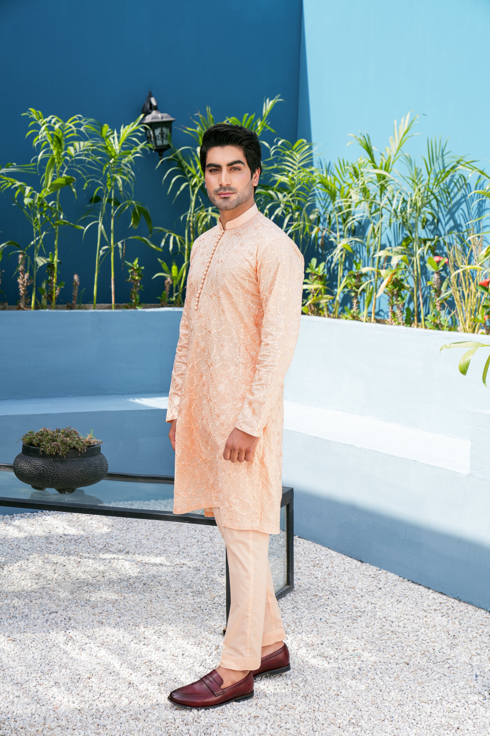 Peach Thread Work Kurta Set