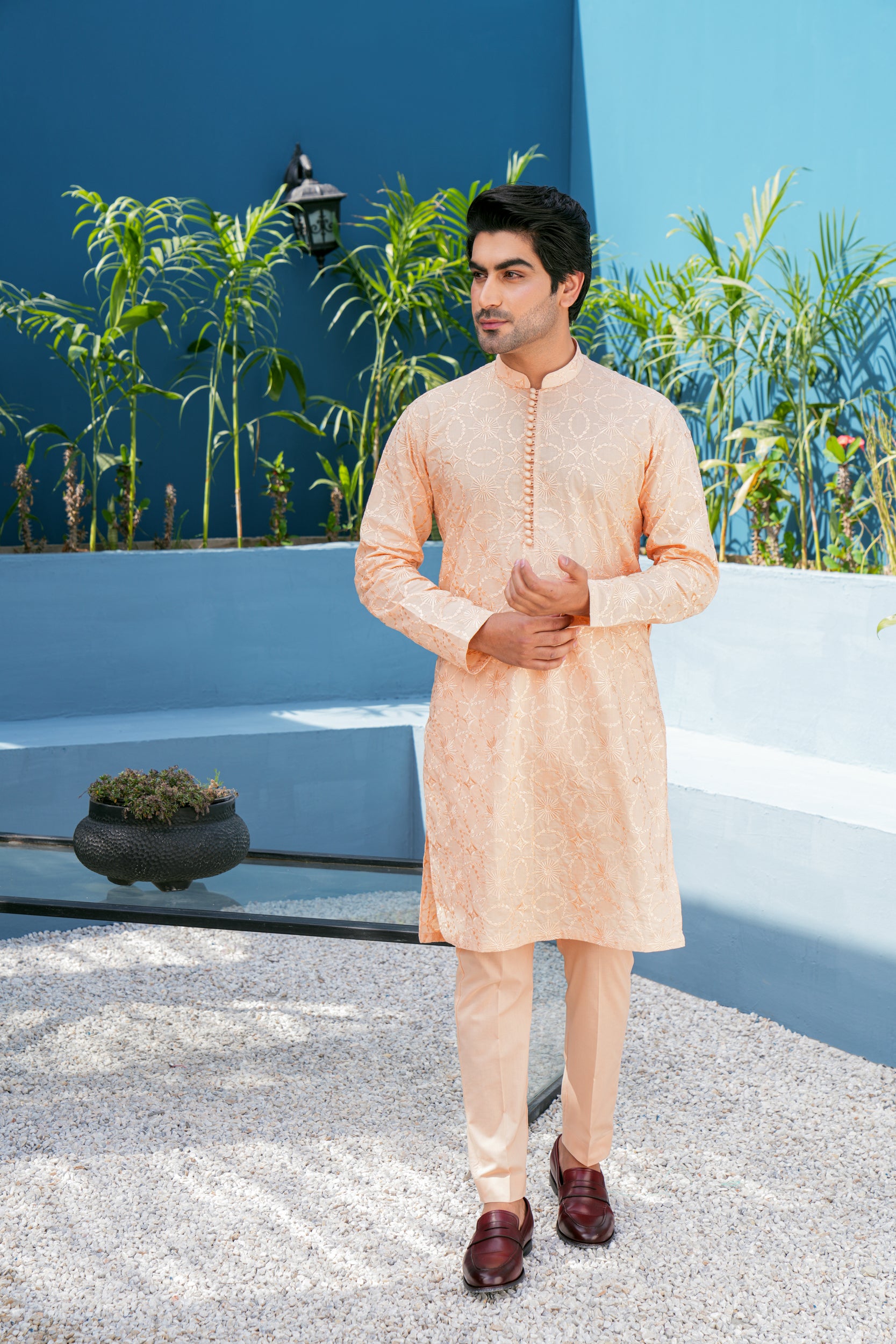 Peach Thread Work Kurta Set