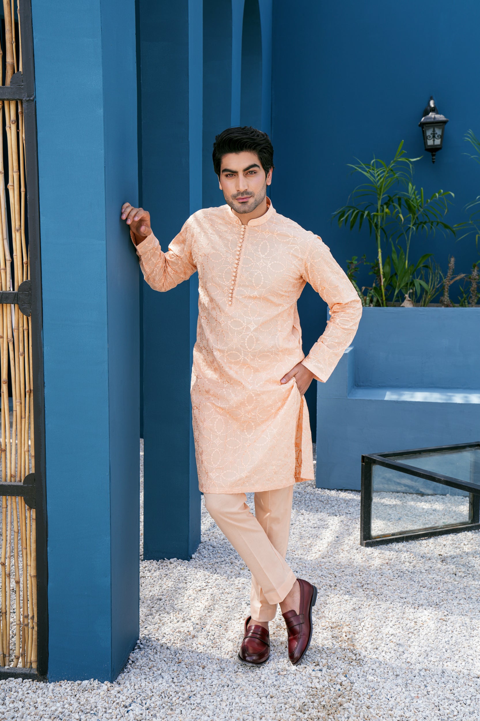 Peach Thread Work Kurta Set