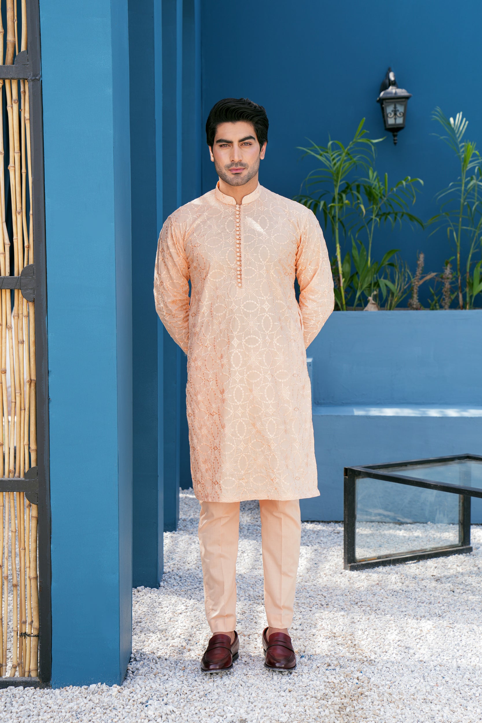 Peach Thread Work Kurta Set