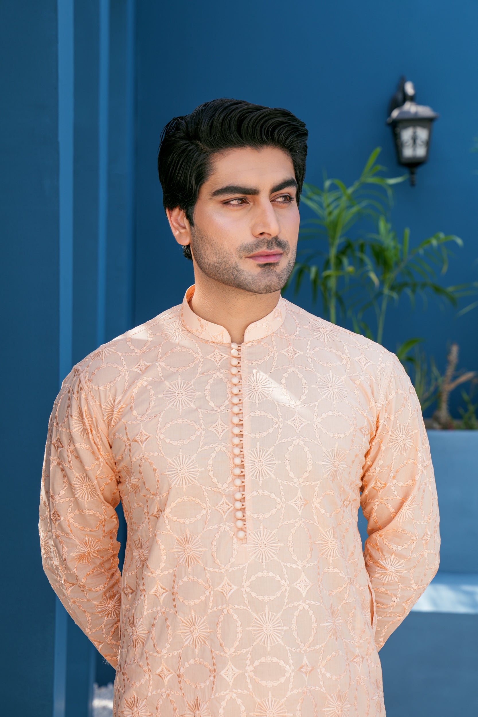 Peach Thread Work Kurta Set