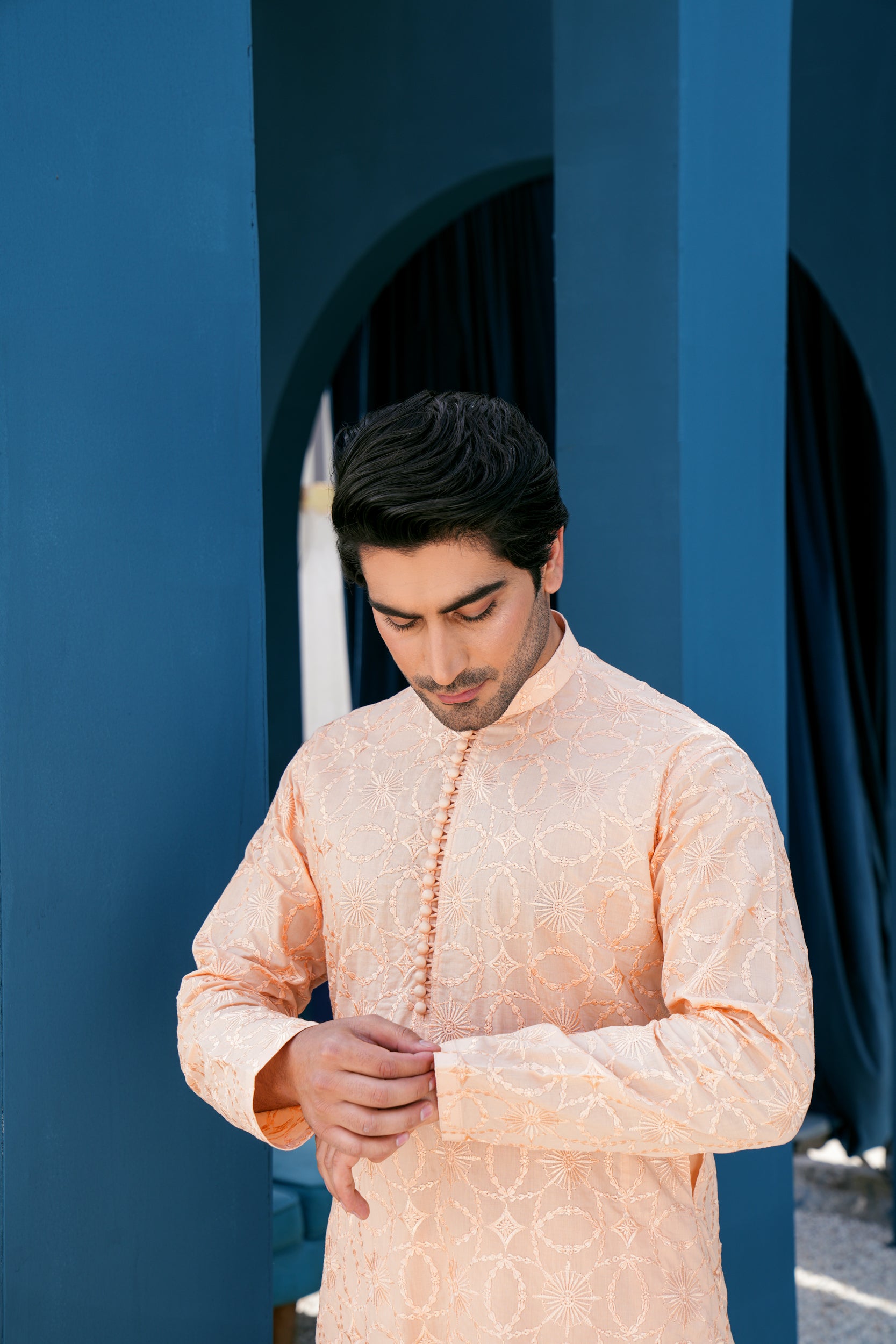 Peach Thread Work Kurta Set