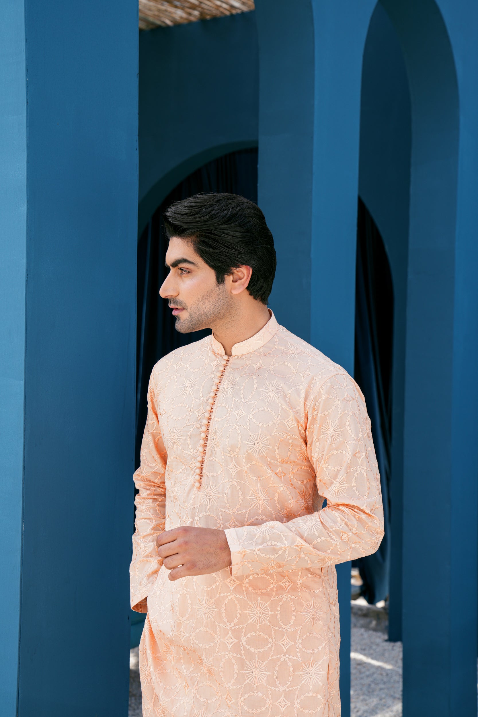 Peach Thread Work Kurta Set