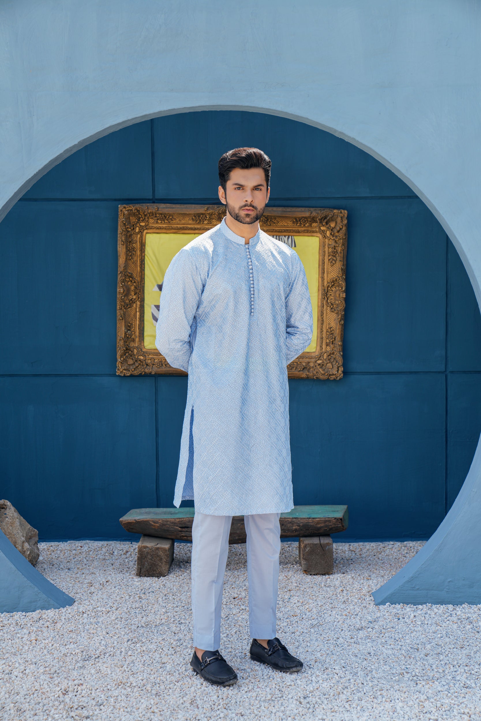 Azure Chikenkari  Kurta Set