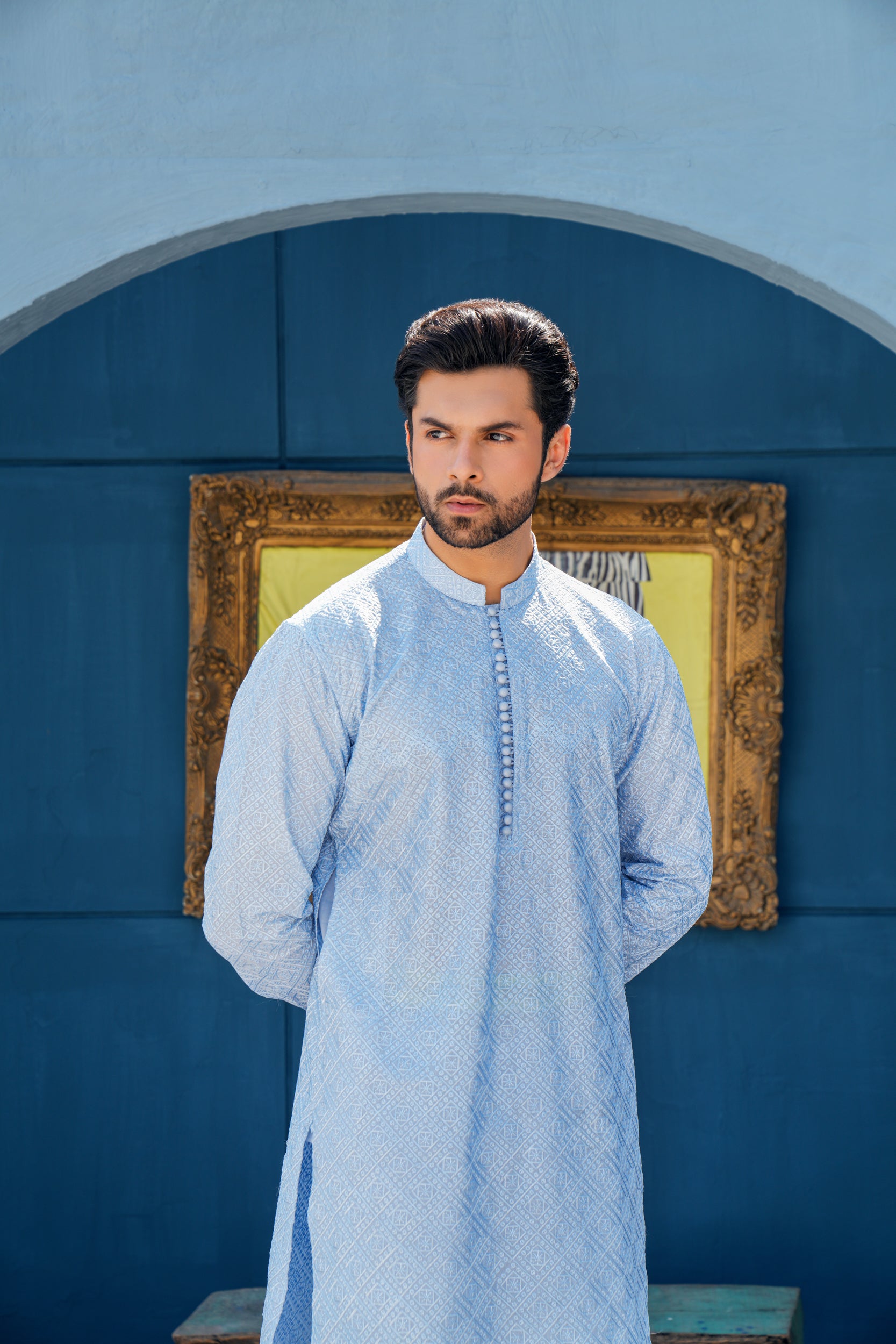 Azure Chikenkari  Kurta Set