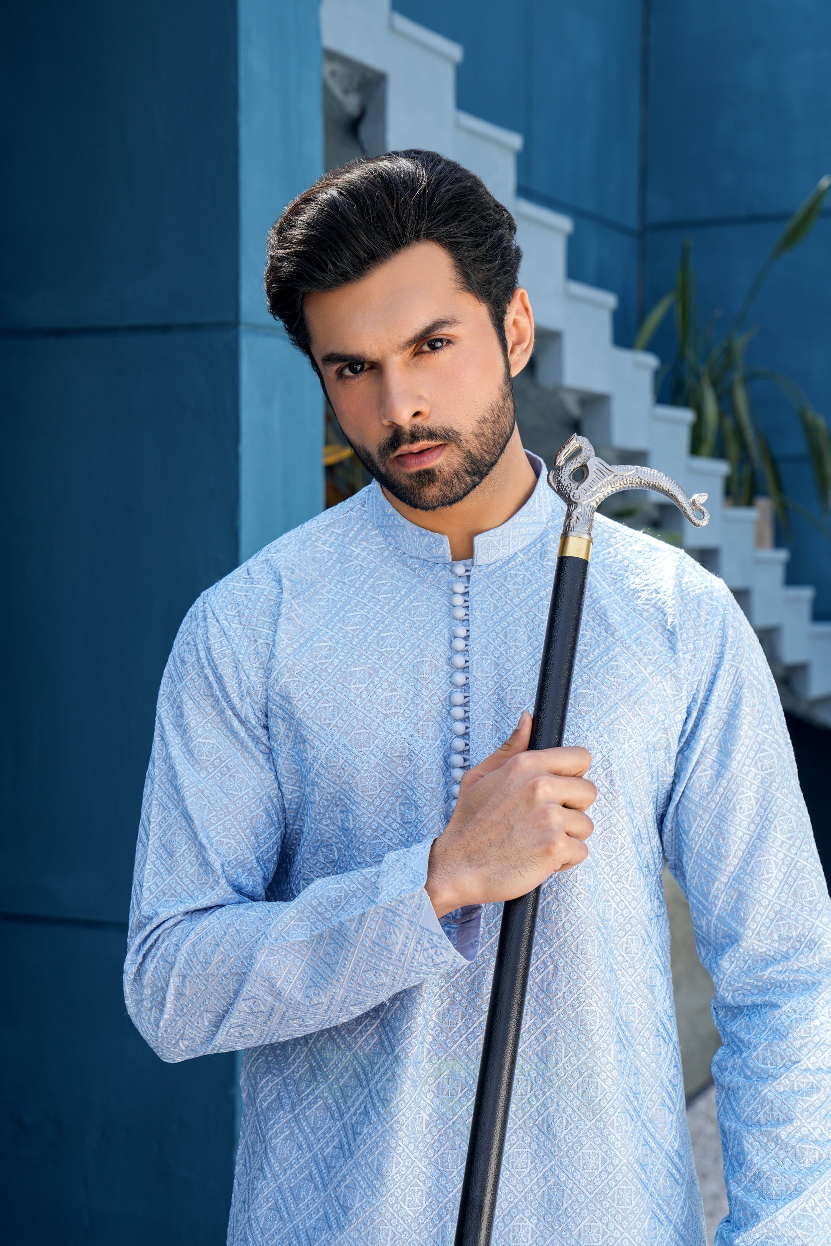 Azure Chikenkari  Kurta Set