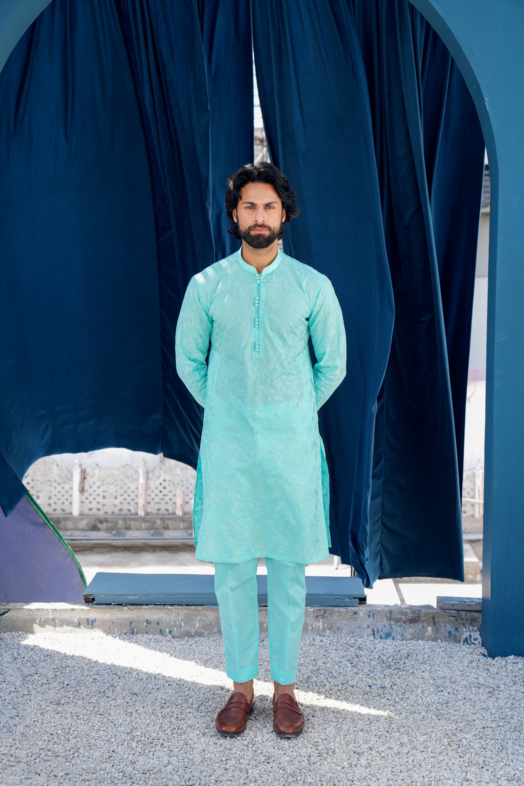 Sky Blue Thread Work Kurta Set