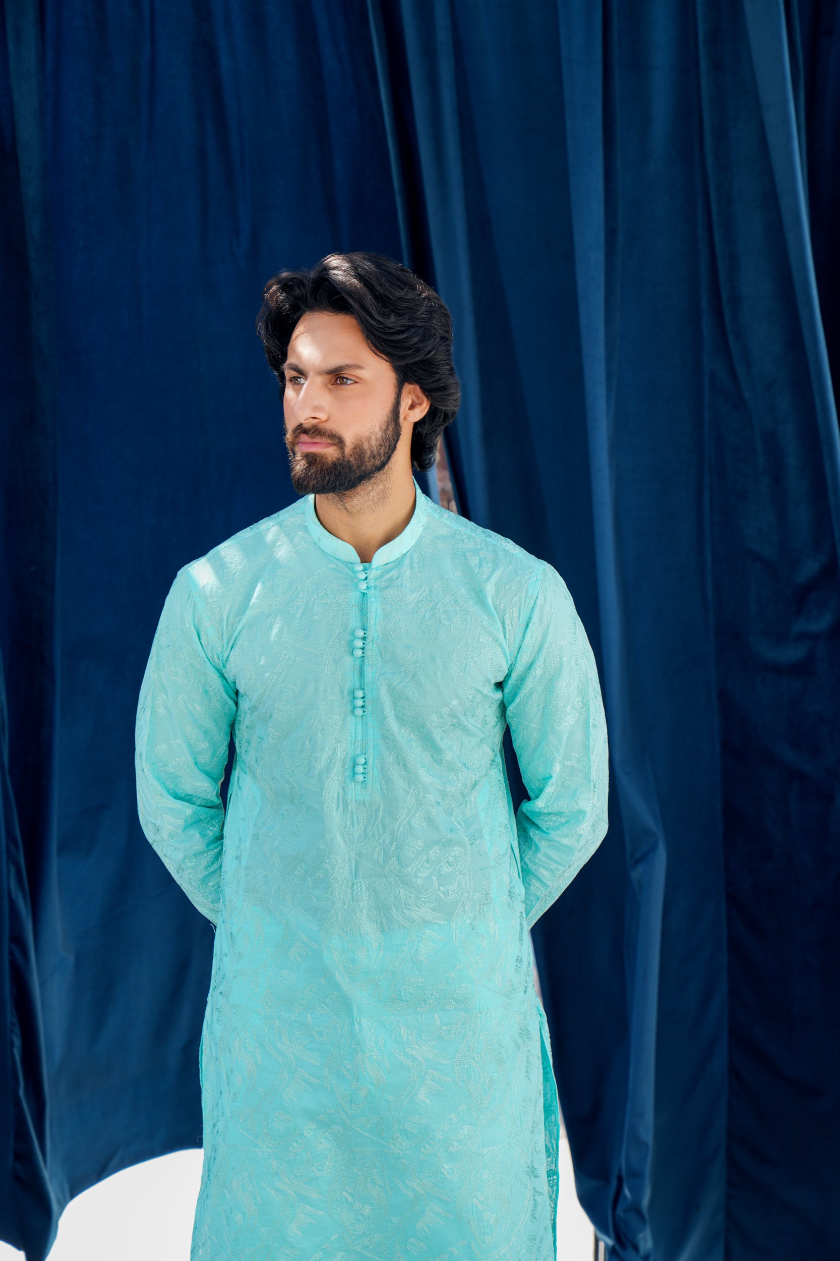 Sky Blue Thread Work Kurta Set