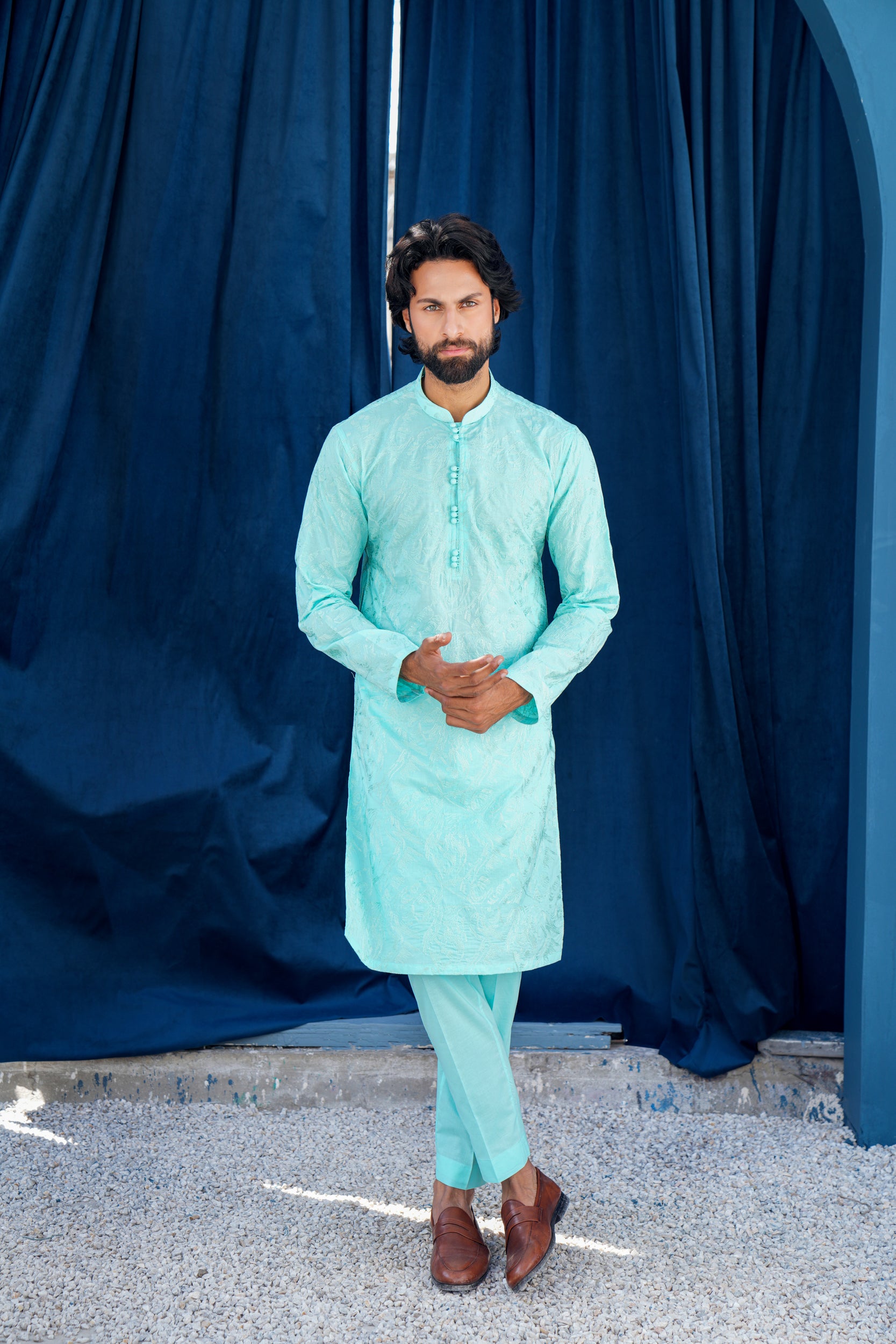 Sky Blue Thread Work Kurta Set