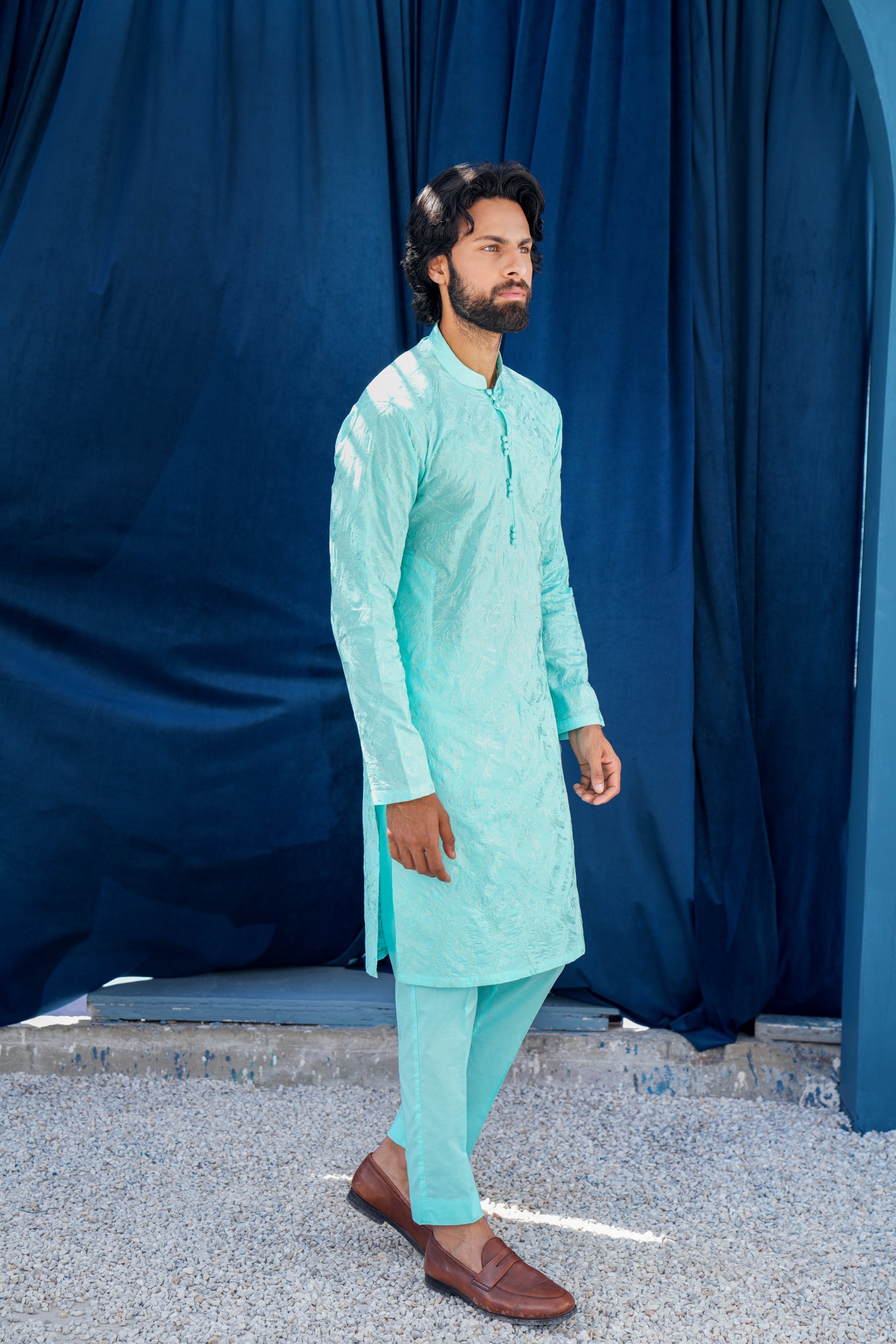 Sky Blue Thread Work Kurta Set