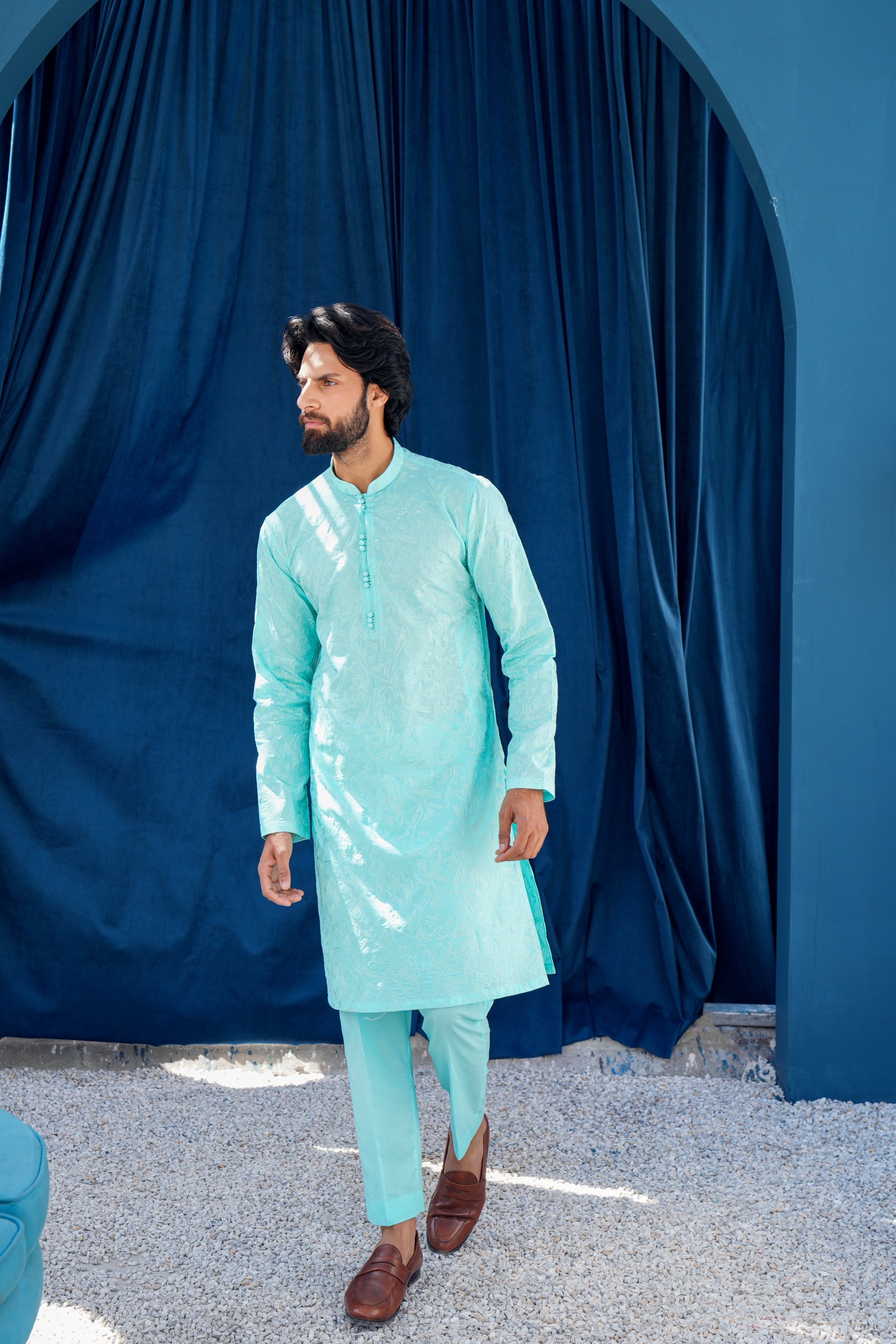 Sky Blue Thread Work Kurta Set