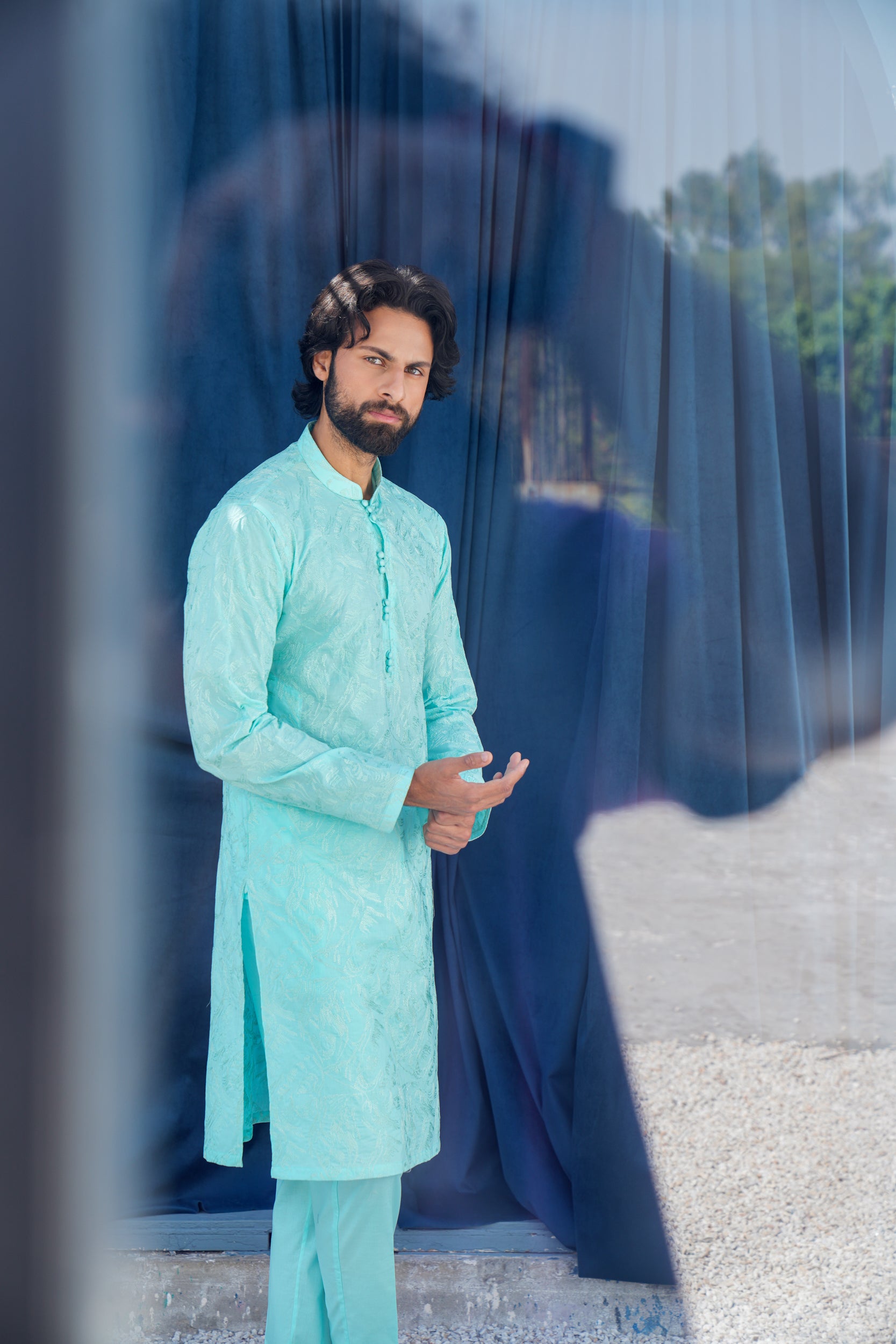 Sky Blue Thread Work Kurta Set